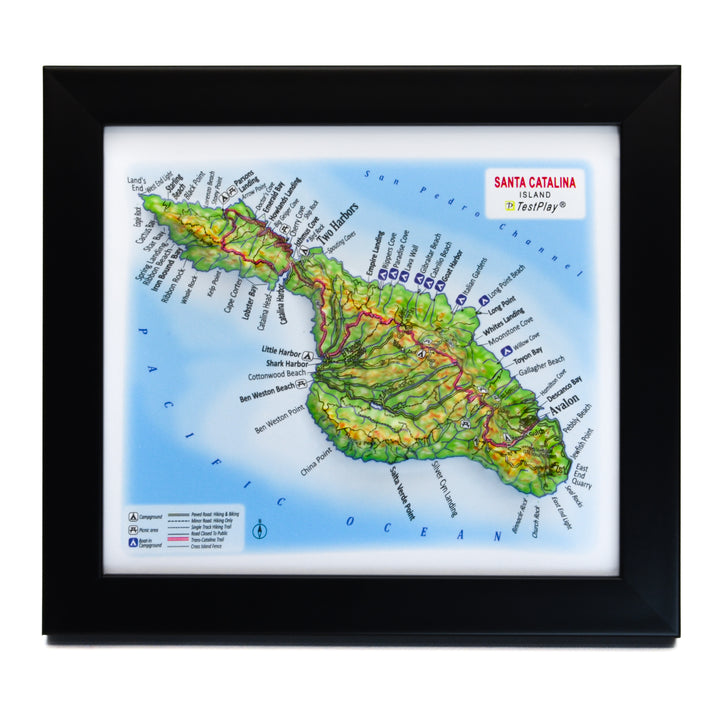 TestPlayNA 3D map of Santa Catalina Island showing the island's terrain, coastline, and Mount Orizaba.