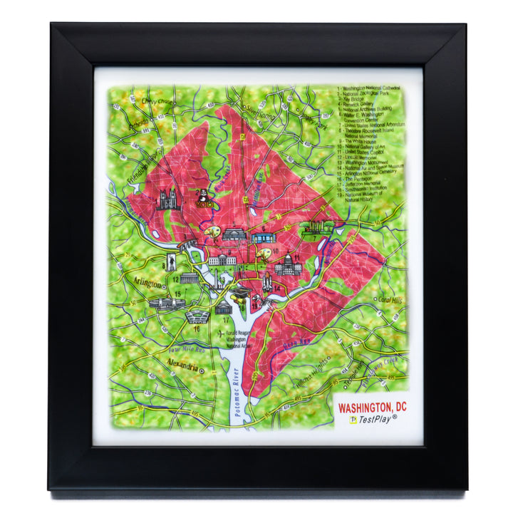 TestPlayNA 3D raised relief map of Washington, DC showing city layout and landmarks