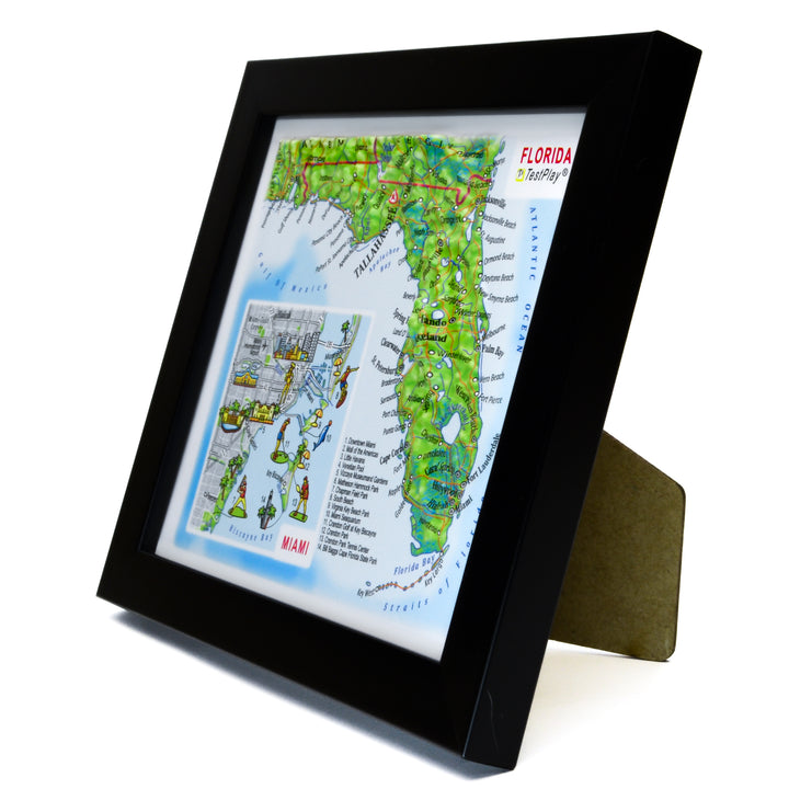 TestPlayNA 3D raised relief map of Florida and Miami showing coastline, Everglades, and cities
