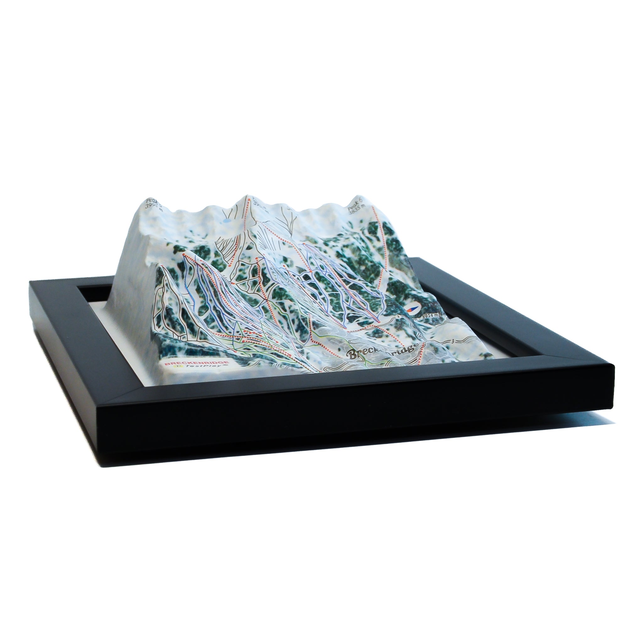 TESTPLAY Breckenridge Ski Area 3D raised relief map showing topography, lifts and ski runs.
