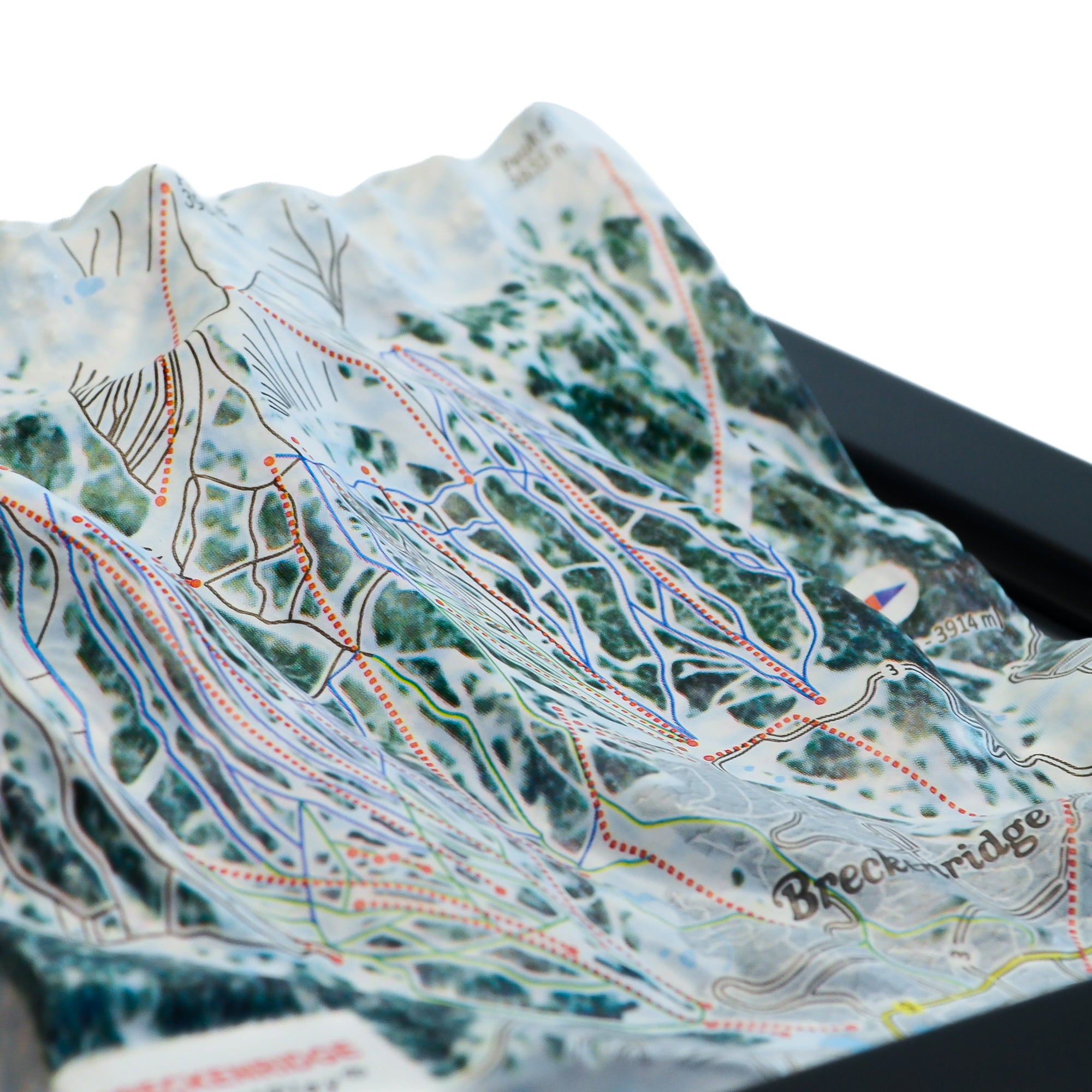 TESTPLAY Breckenridge Ski Area 3D raised relief map showing topography, lifts and ski runs.