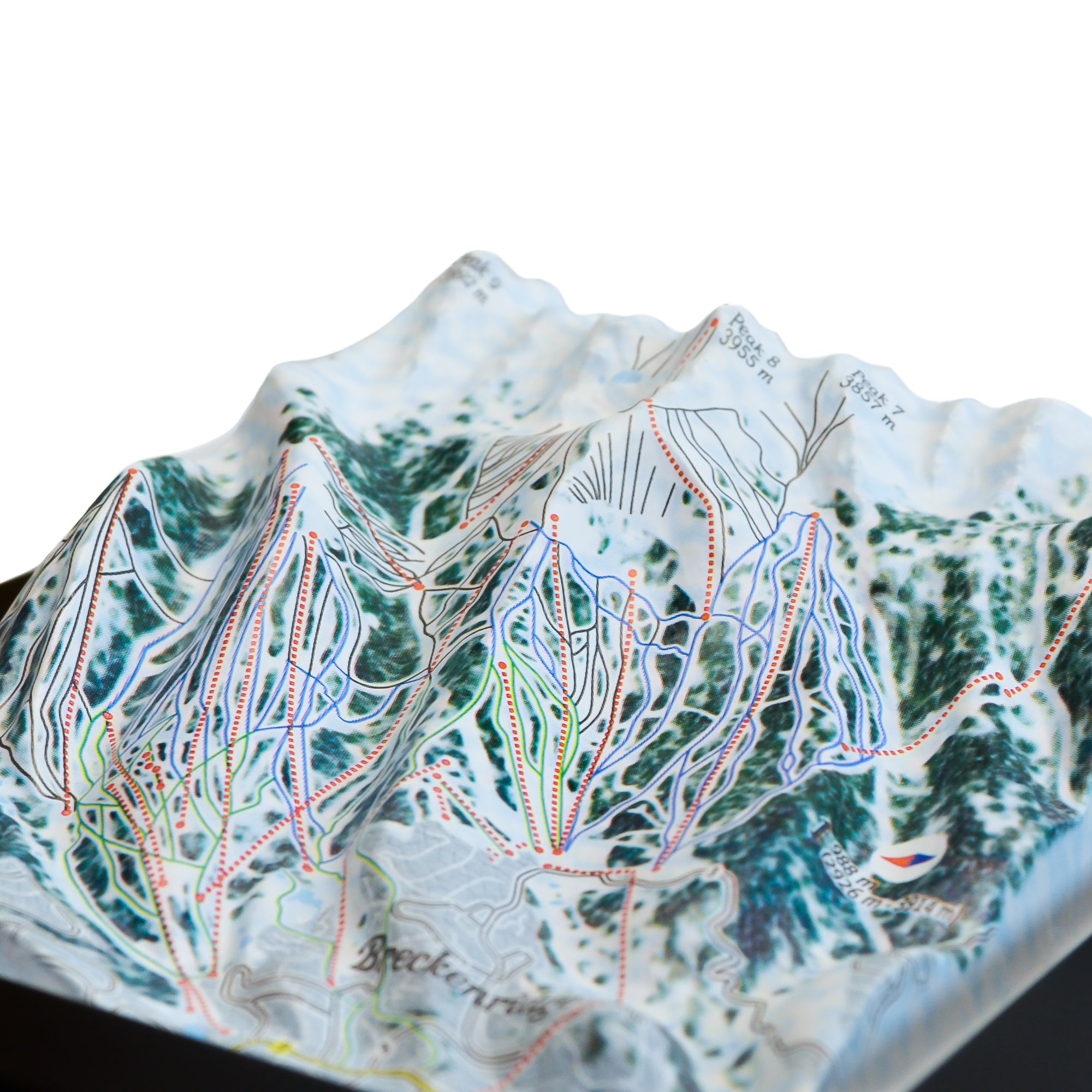 TESTPLAY Breckenridge Ski Area 3D raised relief map showing topography, lifts and ski runs.
