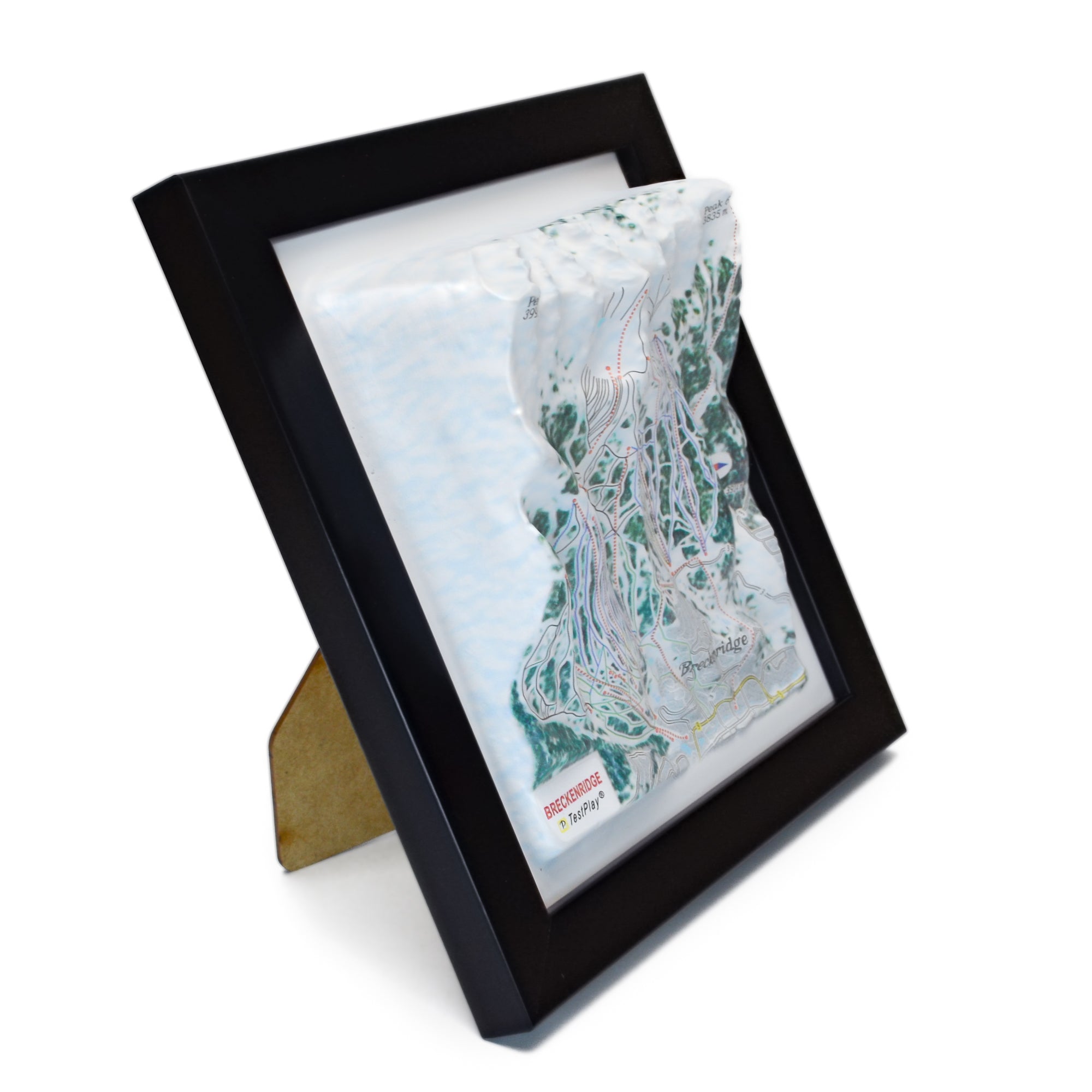 TESTPLAY Breckenridge Ski Area 3D raised relief map showing topography, lifts and ski runs.
