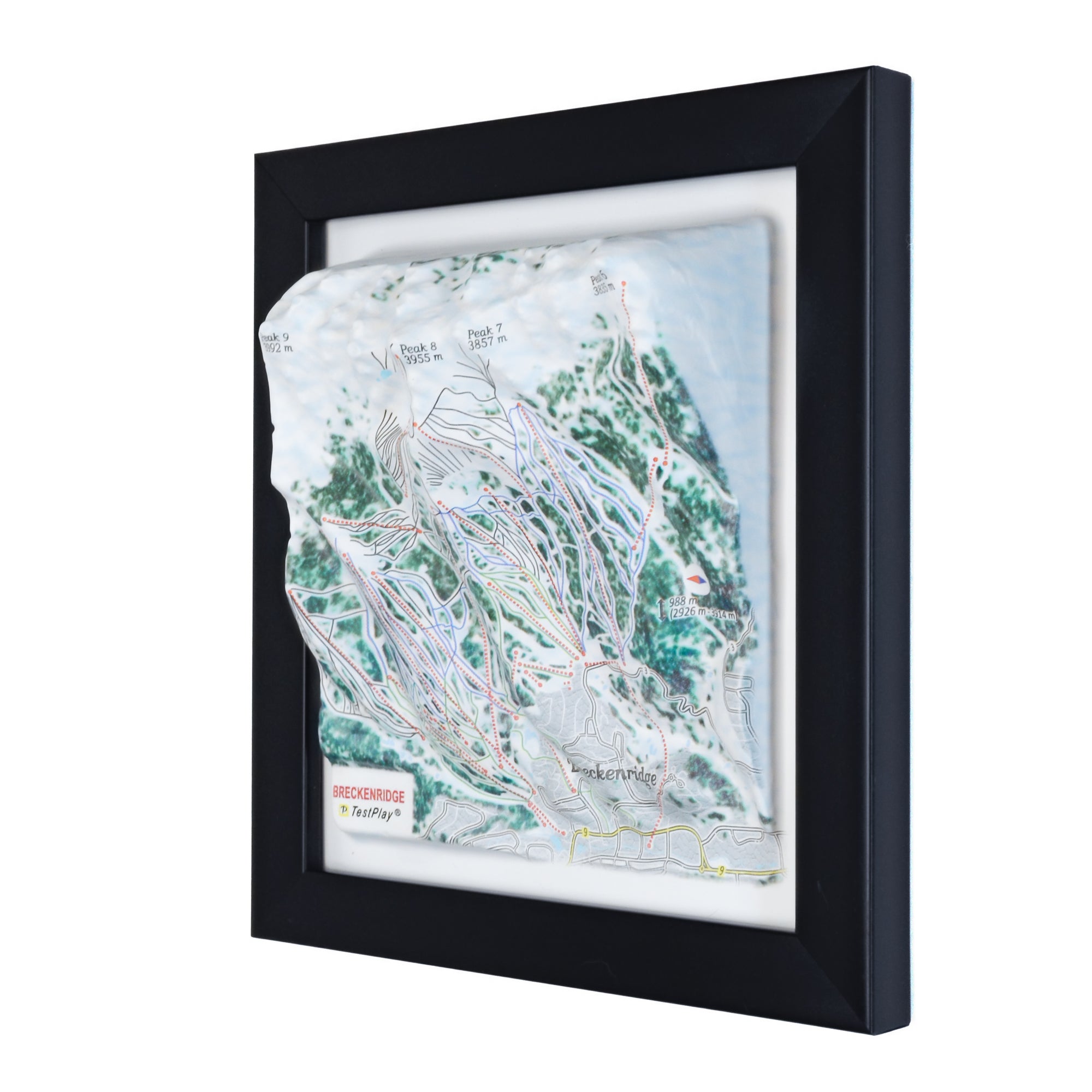TESTPLAY Breckenridge Ski Area 3D raised relief map showing topography, lifts and ski runs.