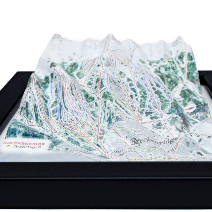 TESTPLAY Breckenridge Ski Area 3D raised relief map showing topography, lifts and ski runs.