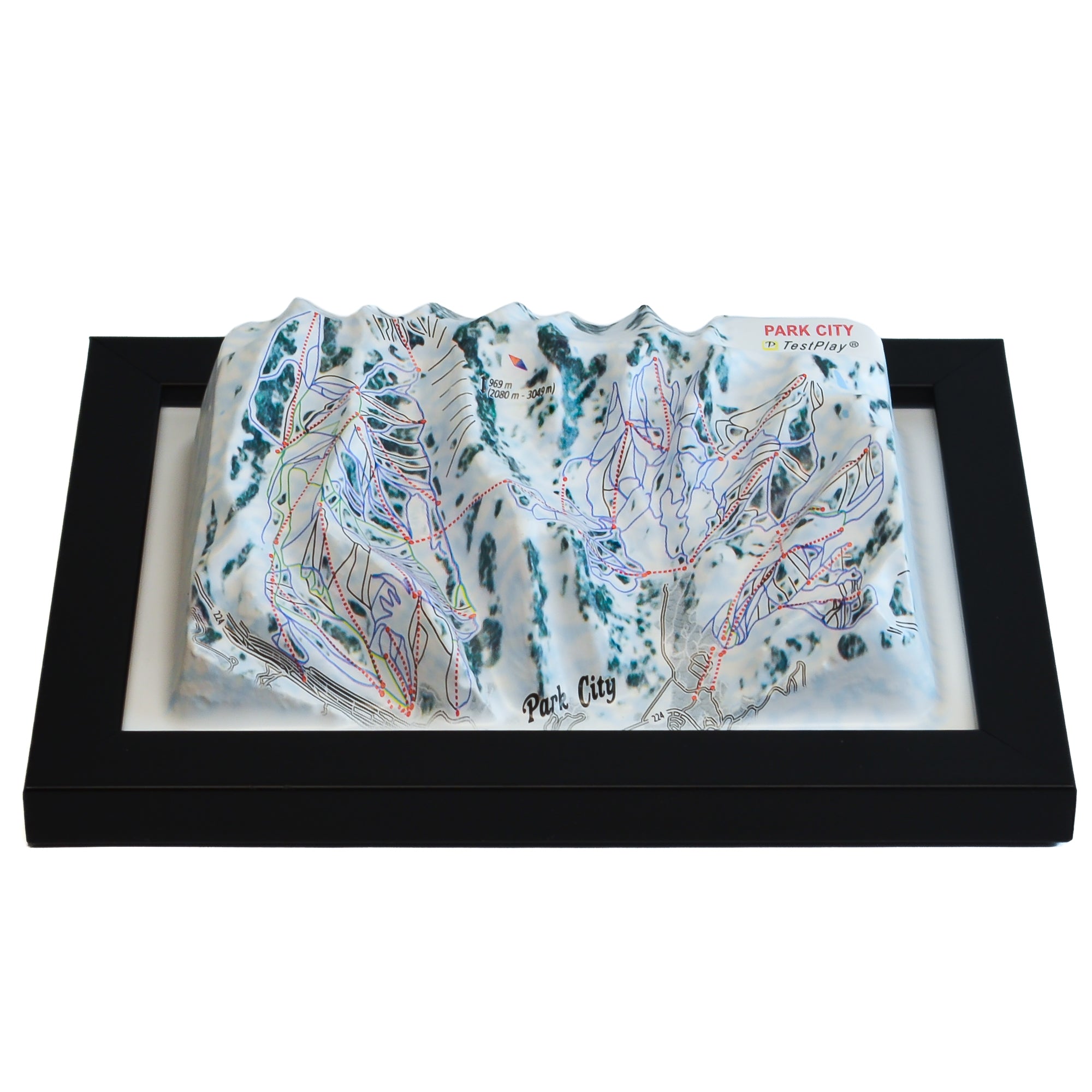 TestPlayNA 3D ski resort map of Park City showing vast terrain, runs, and lifts