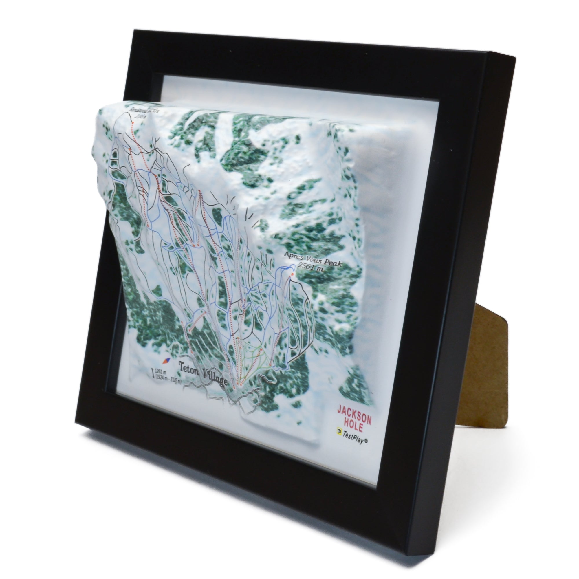 TestPlayNA 3D ski resort map of Jackson Hole, Tetons showing steep terrain, runs, and lifts