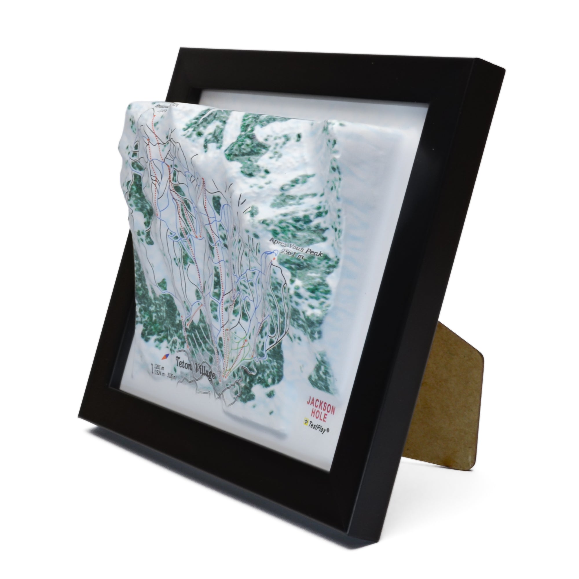 TestPlayNA 3D ski resort map of Jackson Hole, Tetons showing steep terrain, runs, and lifts