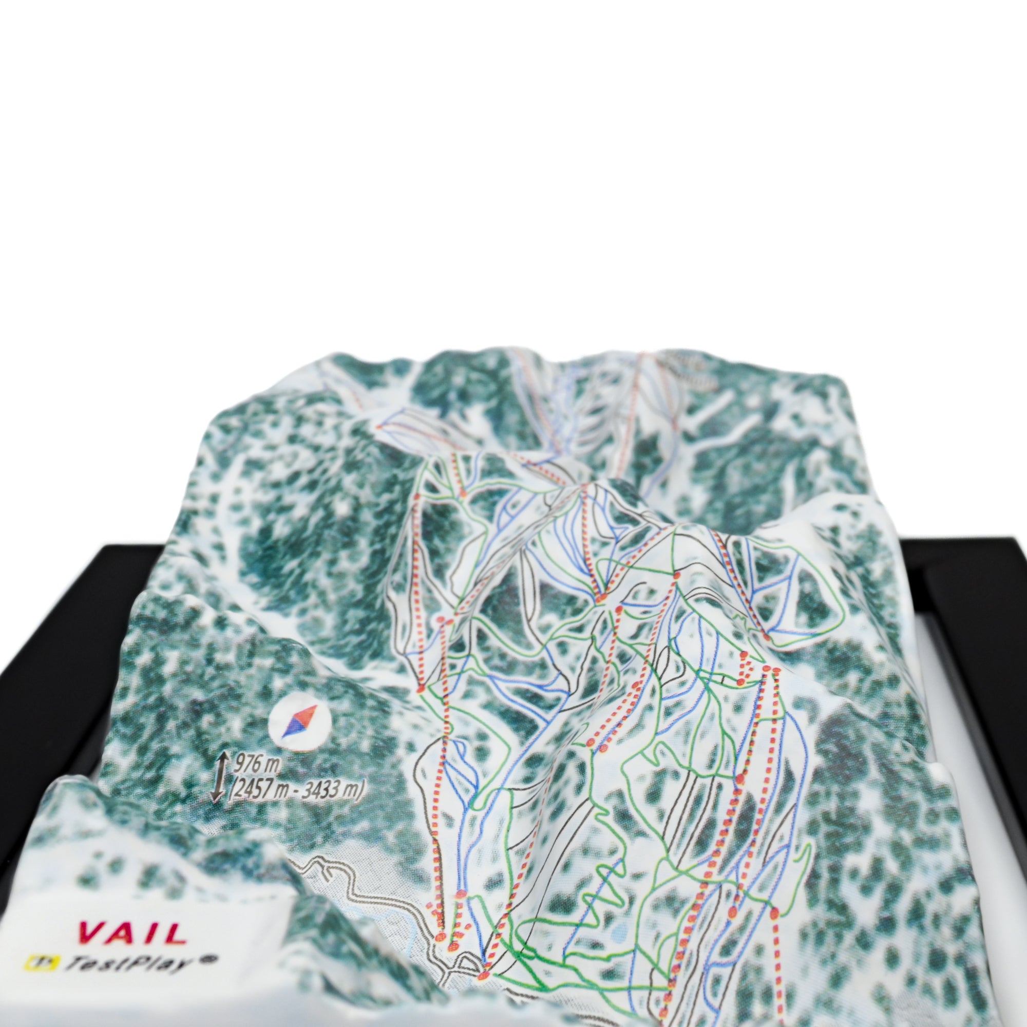 TestPlayNA 3D ski resort map of Vail, Rocky Mountains showing terrain, runs, and back bowls