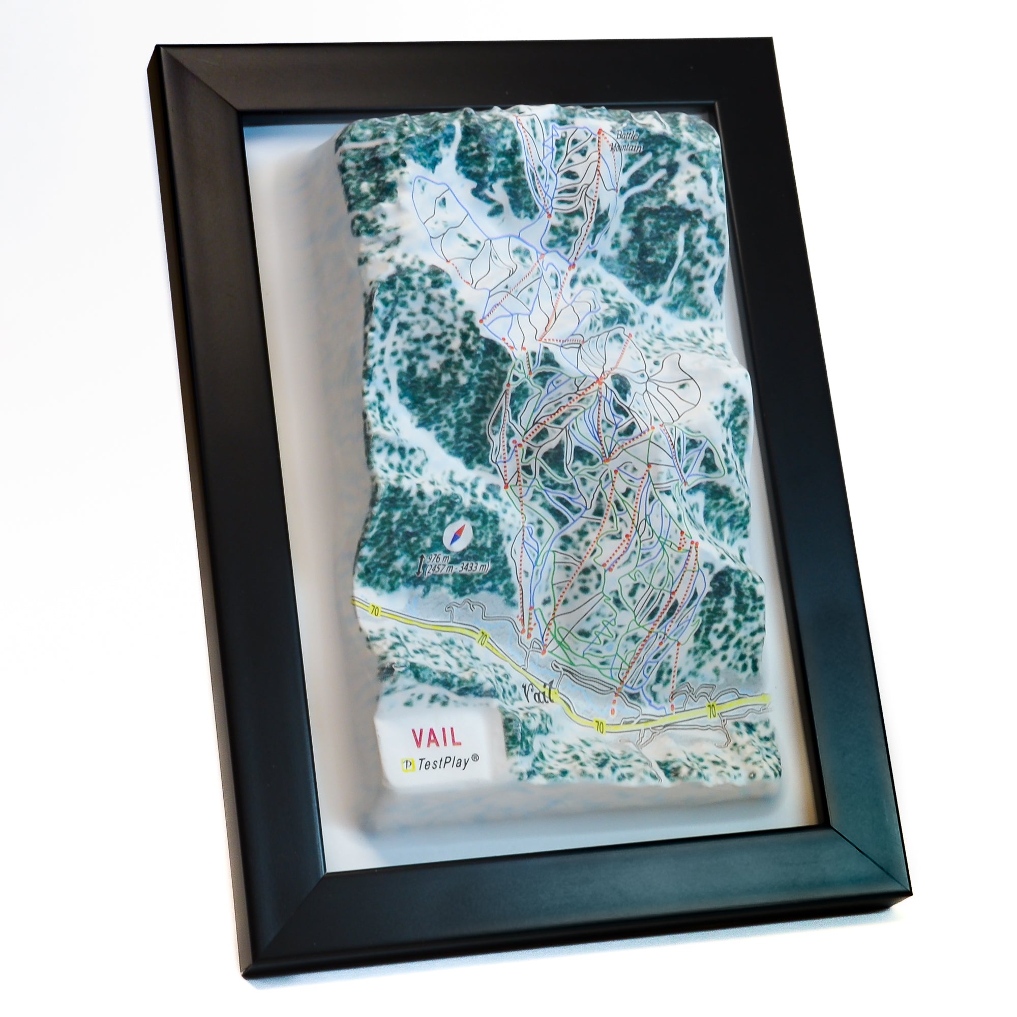 TestPlayNA 3D ski resort map of Vail, Rocky Mountains showing terrain, runs, and back bowls