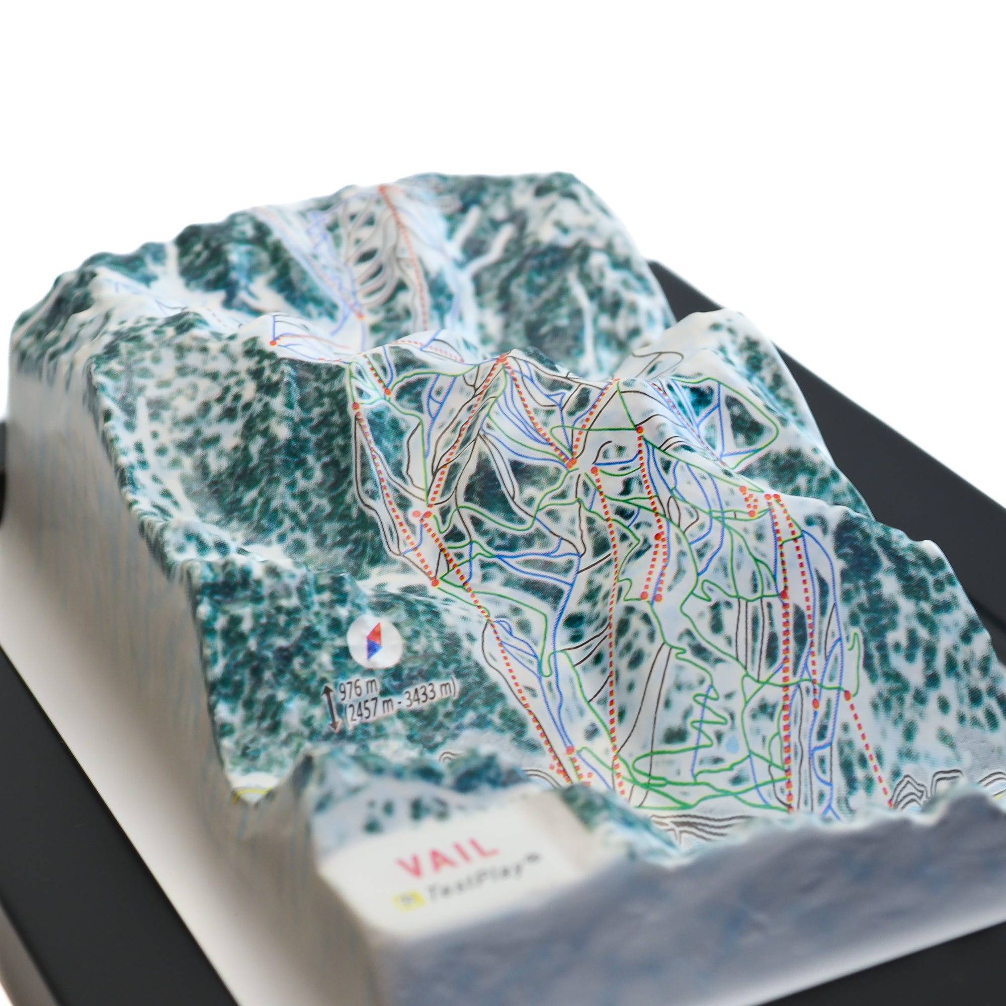 TestPlayNA 3D ski resort map of Vail, Rocky Mountains showing terrain, runs, and back bowls