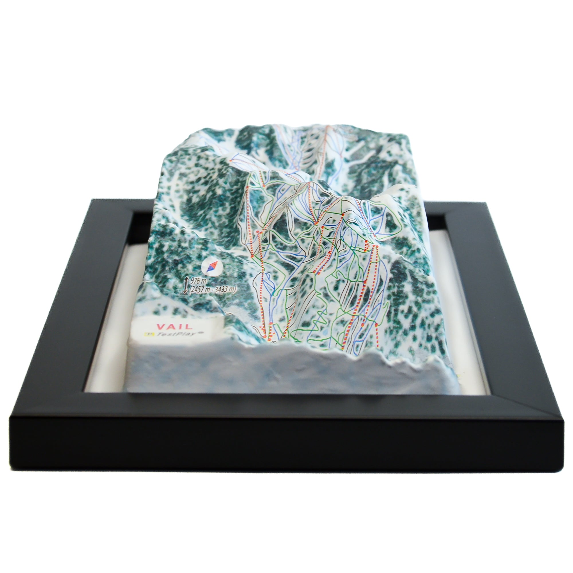 TestPlayNA 3D ski resort map of Vail, Rocky Mountains showing terrain, runs, and back bowls