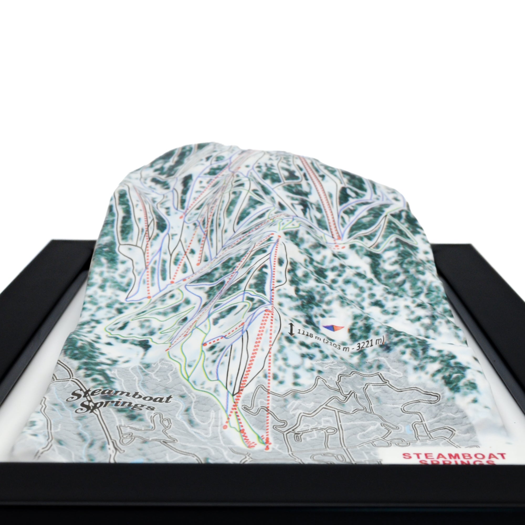 TestPlayNA 3D ski resort map of Steamboat Springs showing family-friendly terrain and lifts