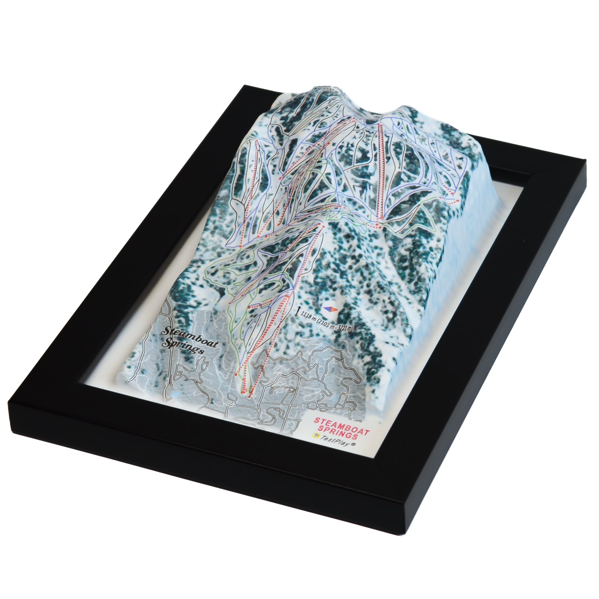 TestPlayNA 3D ski resort map of Steamboat Springs showing family-friendly terrain and lifts