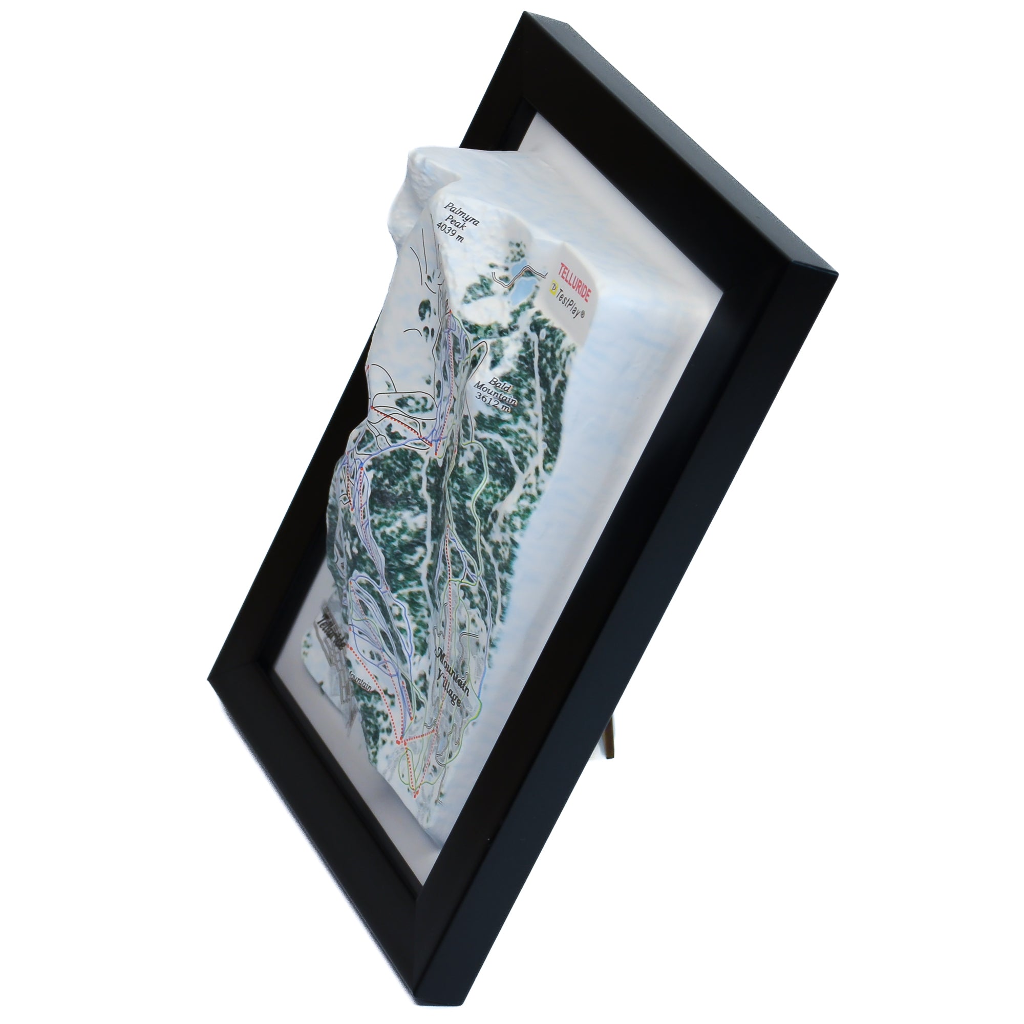 TestPlayNA 3D ski resort map of Telluride showing diverse terrain, runs, and lifts