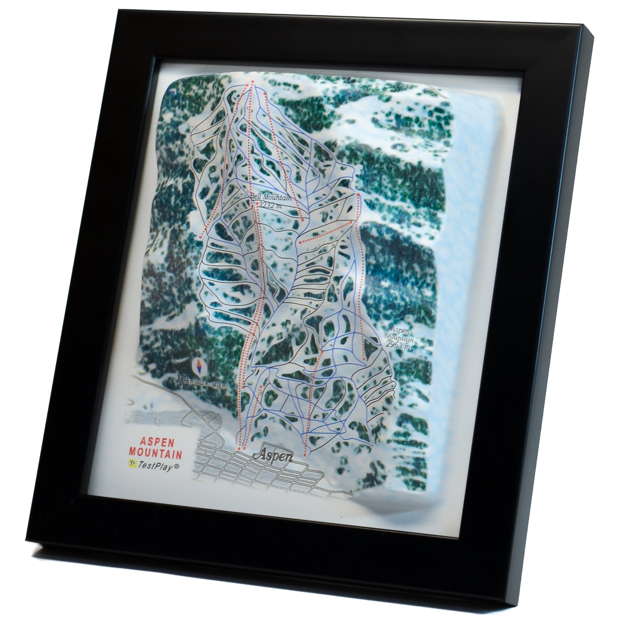 TestPlayNA 3D ski resort map of Aspen Mountain showing challenging terrain and lifts