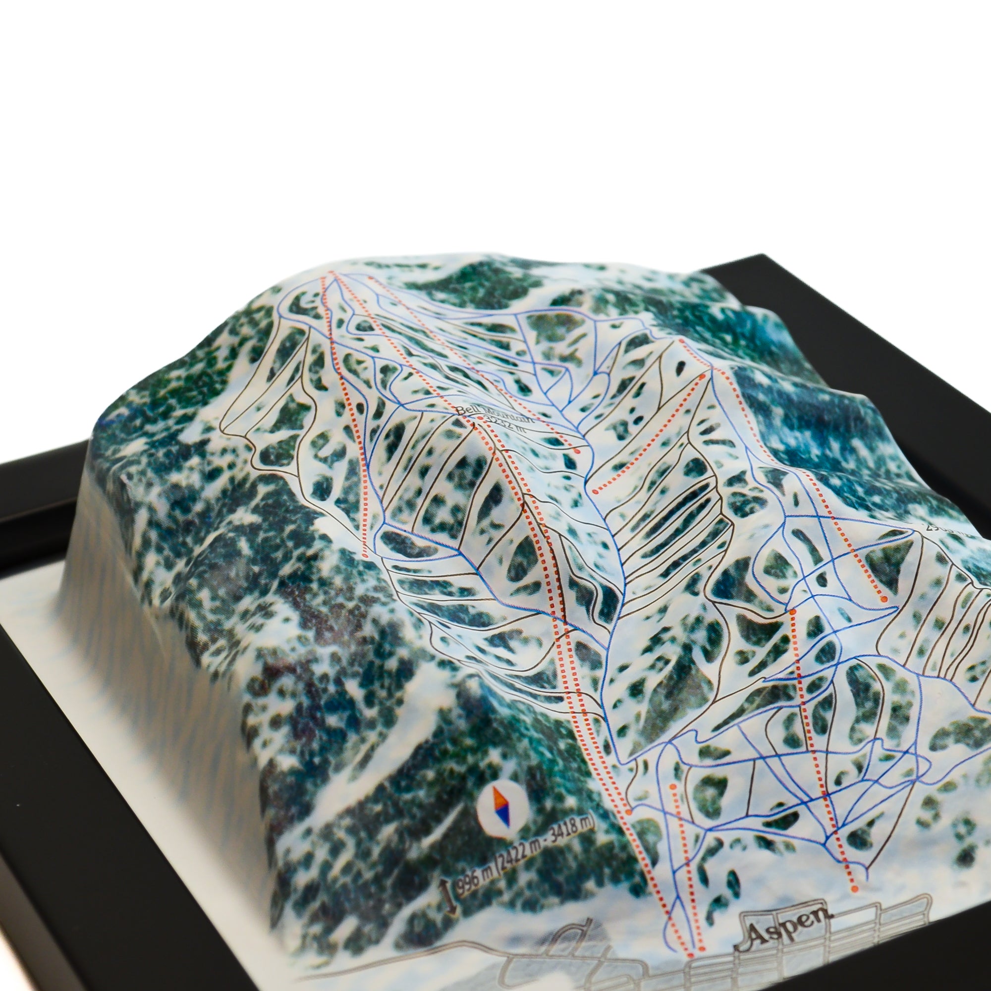 TestPlayNA 3D ski resort map of Aspen Mountain showing challenging terrain and lifts