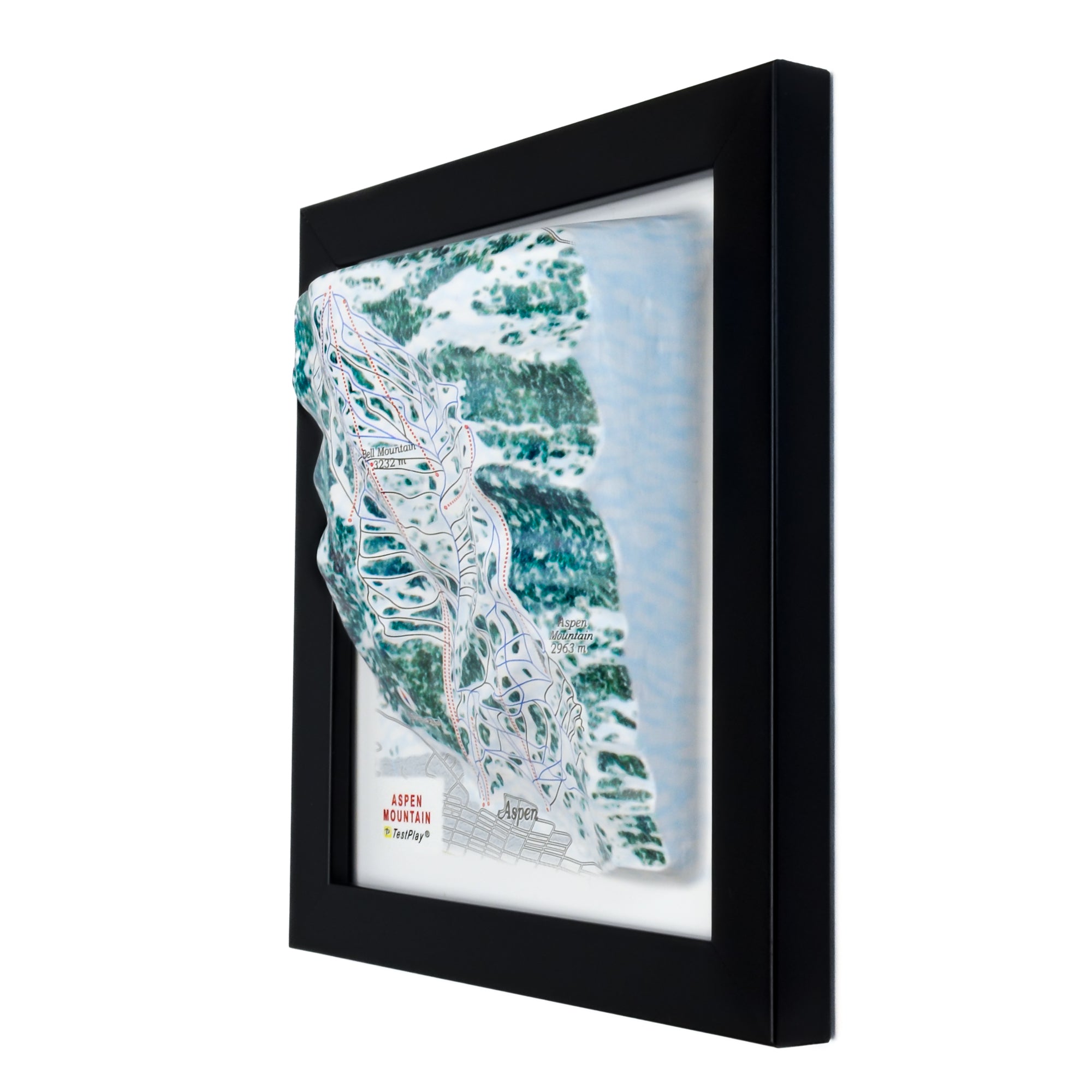 TestPlayNA 3D ski resort map of Aspen Mountain showing challenging terrain and lifts