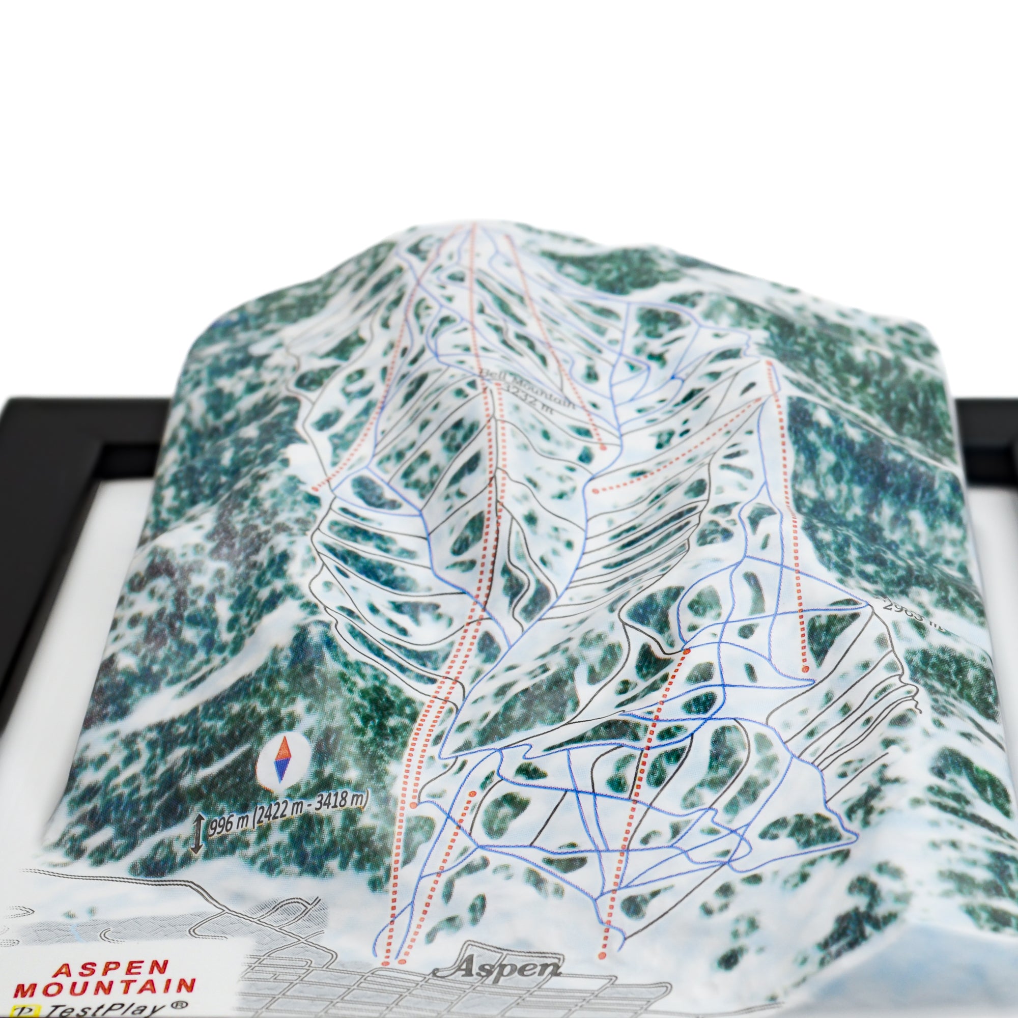 TestPlayNA 3D ski resort map of Aspen Mountain showing challenging terrain and lifts