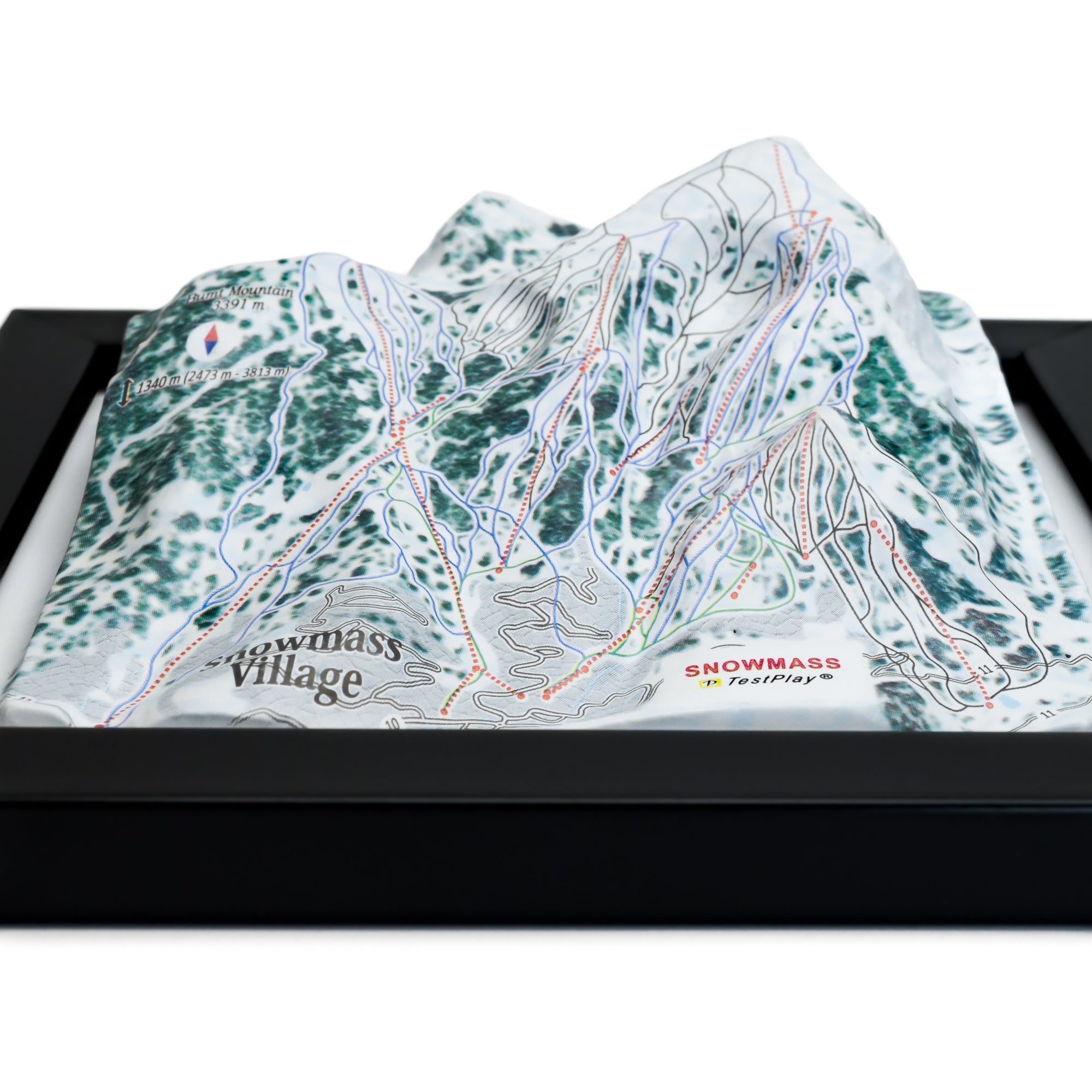 TestPlayNA 3D ski resort map of Snowmass, Aspen showing diverse terrain and lifts