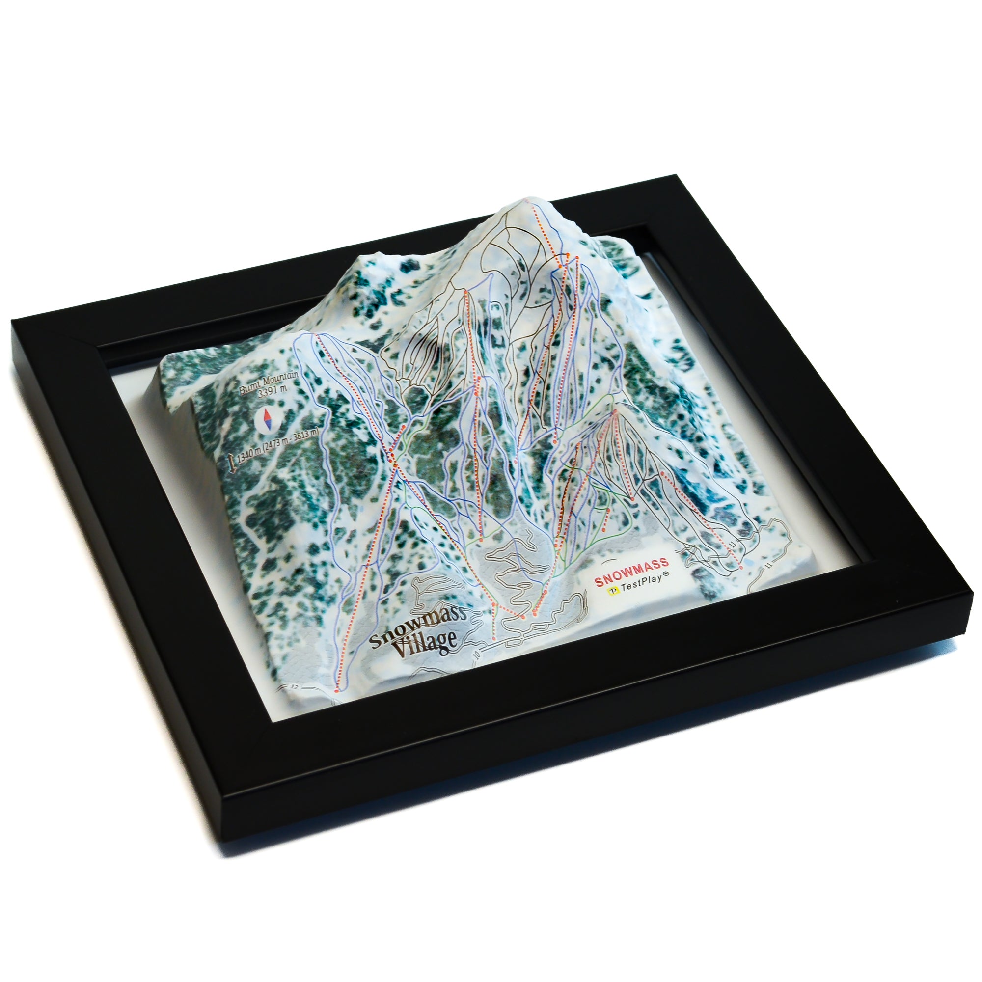 TestPlayNA 3D ski resort map of Snowmass, Aspen showing diverse terrain and lifts