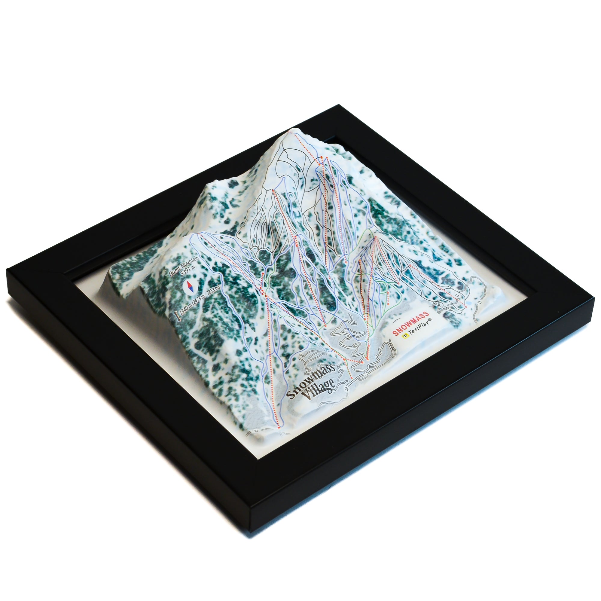 TestPlayNA 3D ski resort map of Snowmass, Aspen showing diverse terrain and lifts