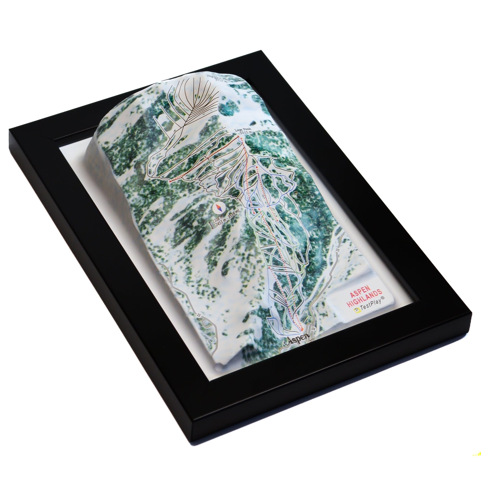 TestPlayNA 3D ski resort map of Aspen Highlands showing challenging terrain and lifts