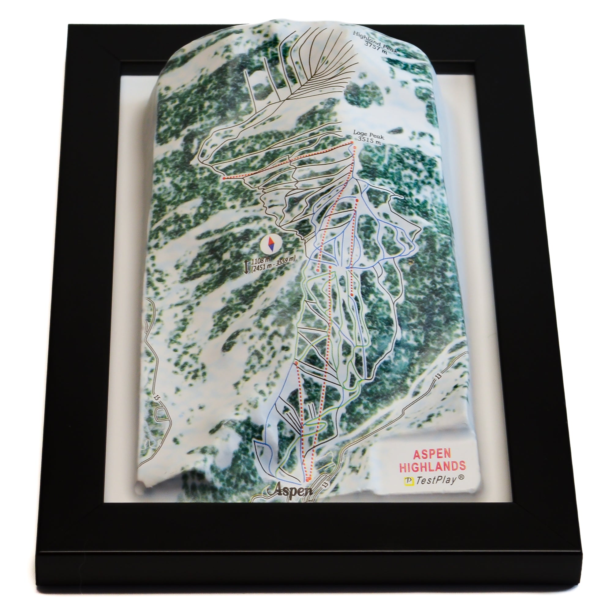 TestPlayNA 3D ski resort map of Aspen Highlands showing challenging terrain and lifts