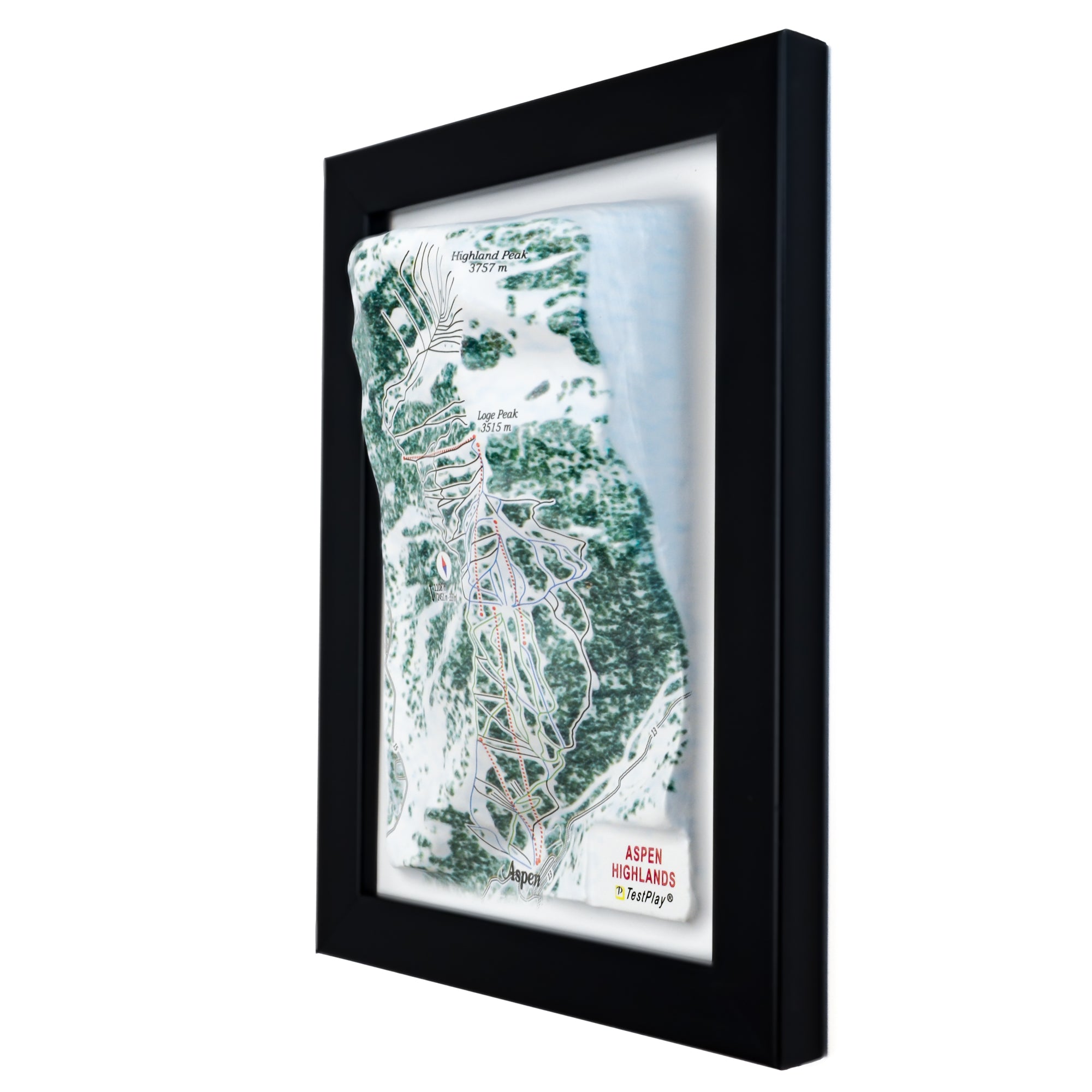 TestPlayNA 3D ski resort map of Aspen Highlands showing challenging terrain and lifts