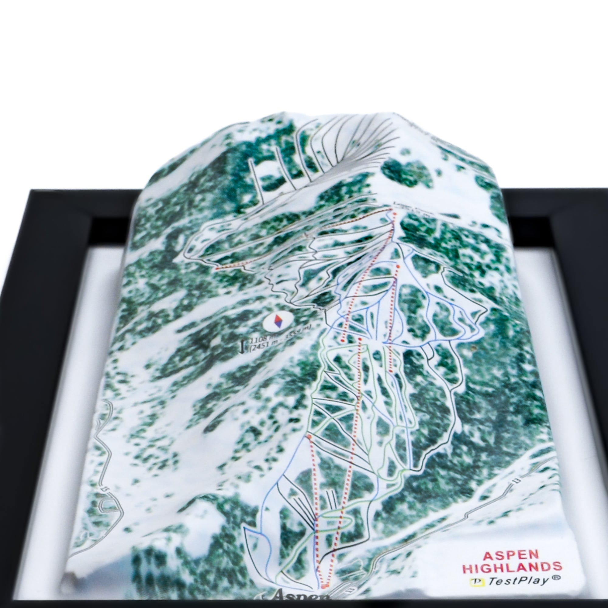 TestPlayNA 3D ski resort map of Aspen Highlands showing challenging terrain and lifts