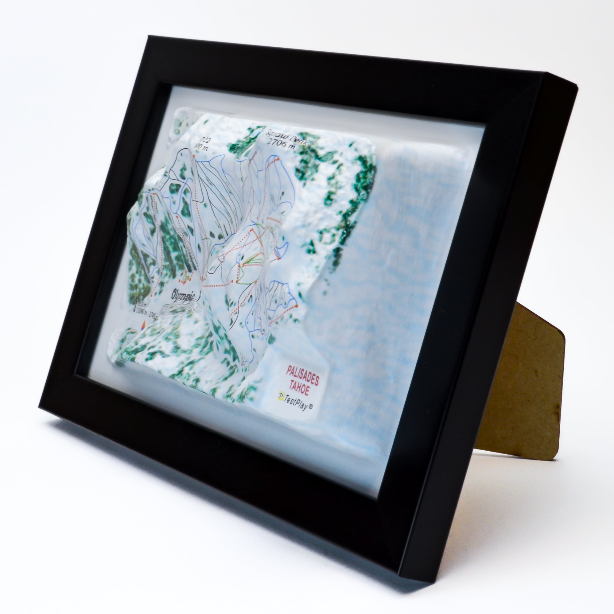 TestPlayNA 3D ski resort map of Palisades Tahoe, Lake Tahoe showing terrain, runs, and lifts