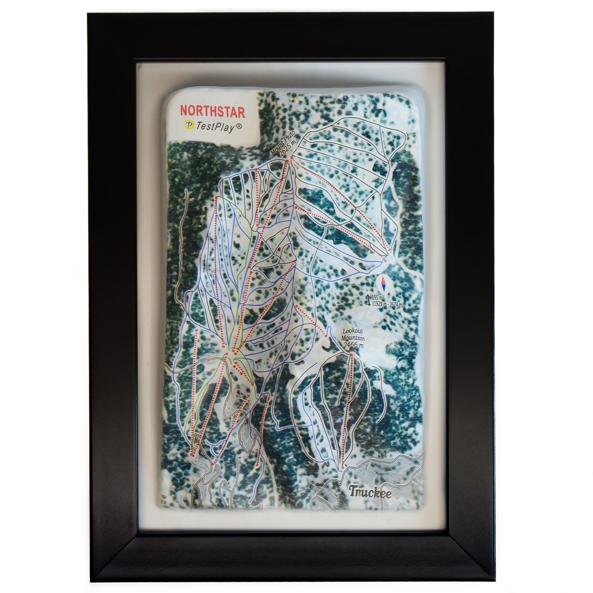 TestPlayNA 3D ski resort map of Northstar, Lake Tahoe showing terrain, runs, and lifts