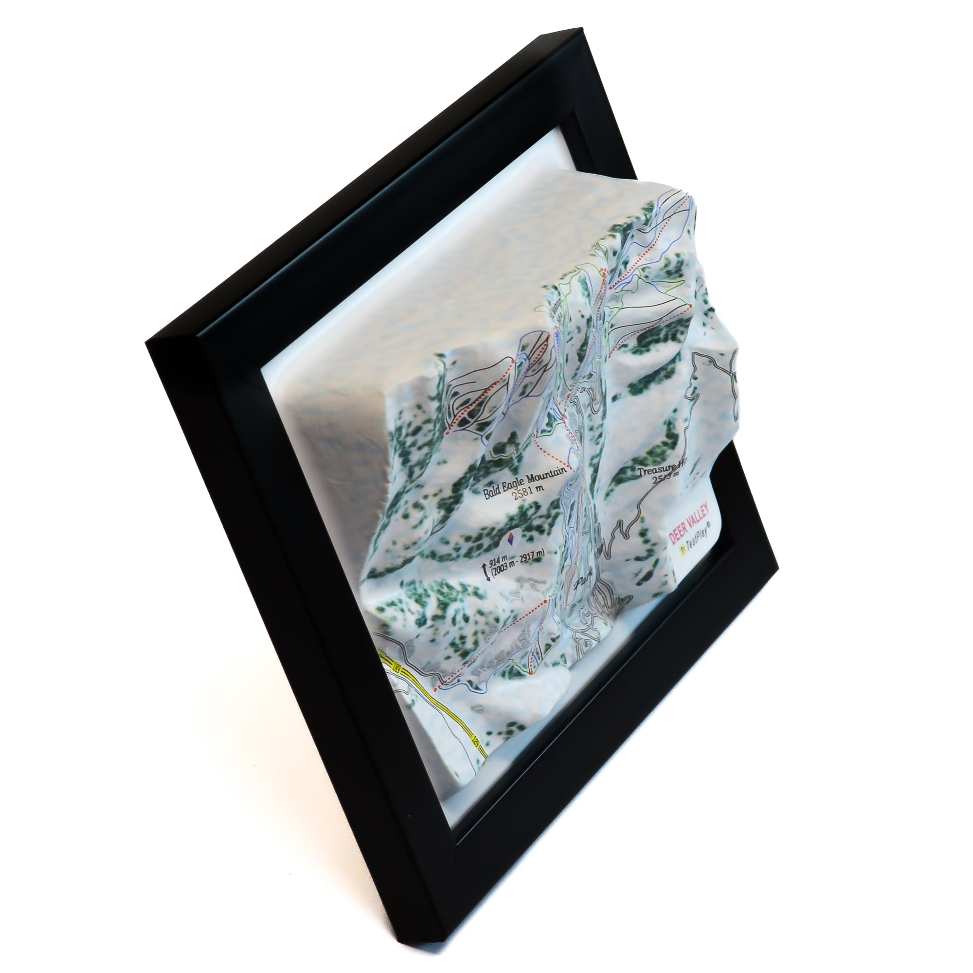 TestPlayNA 3D ski resort map of Deer Valley showing groomed trails and terrain