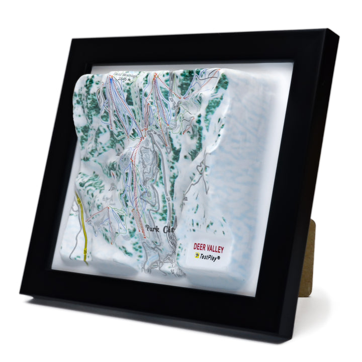 TestPlayNA 3D ski resort map of Deer Valley showing groomed trails and terrain