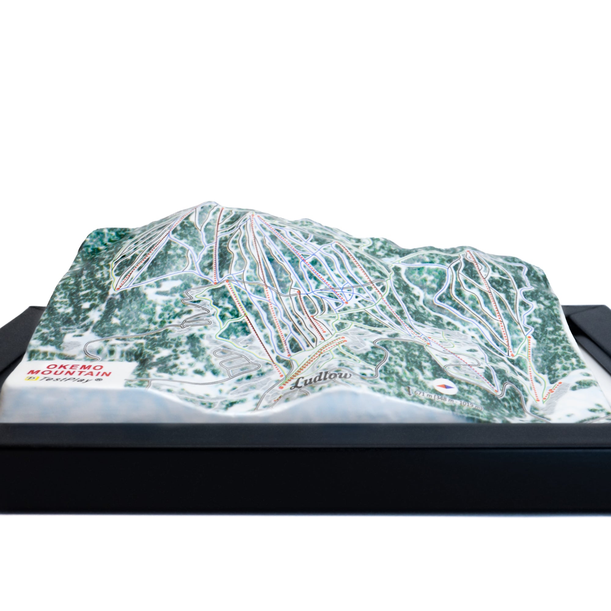 TestPlayNA 3D ski resort map of Okemo Mountain showing terrain, trails, and lifts