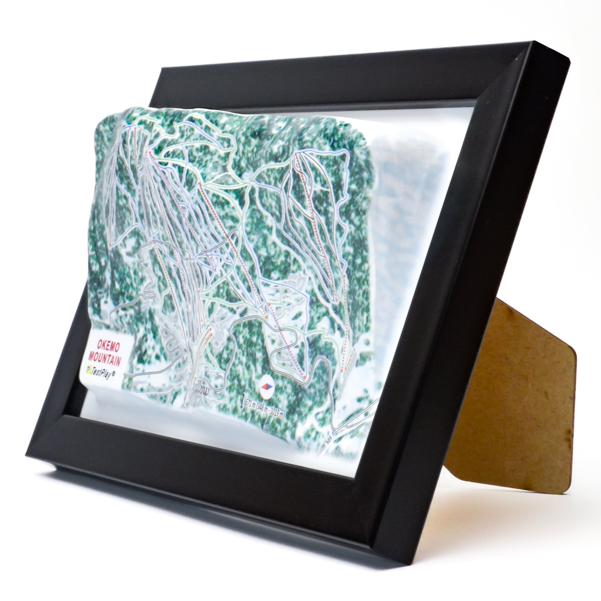 TestPlayNA 3D ski resort map of Okemo Mountain showing terrain, trails, and lifts