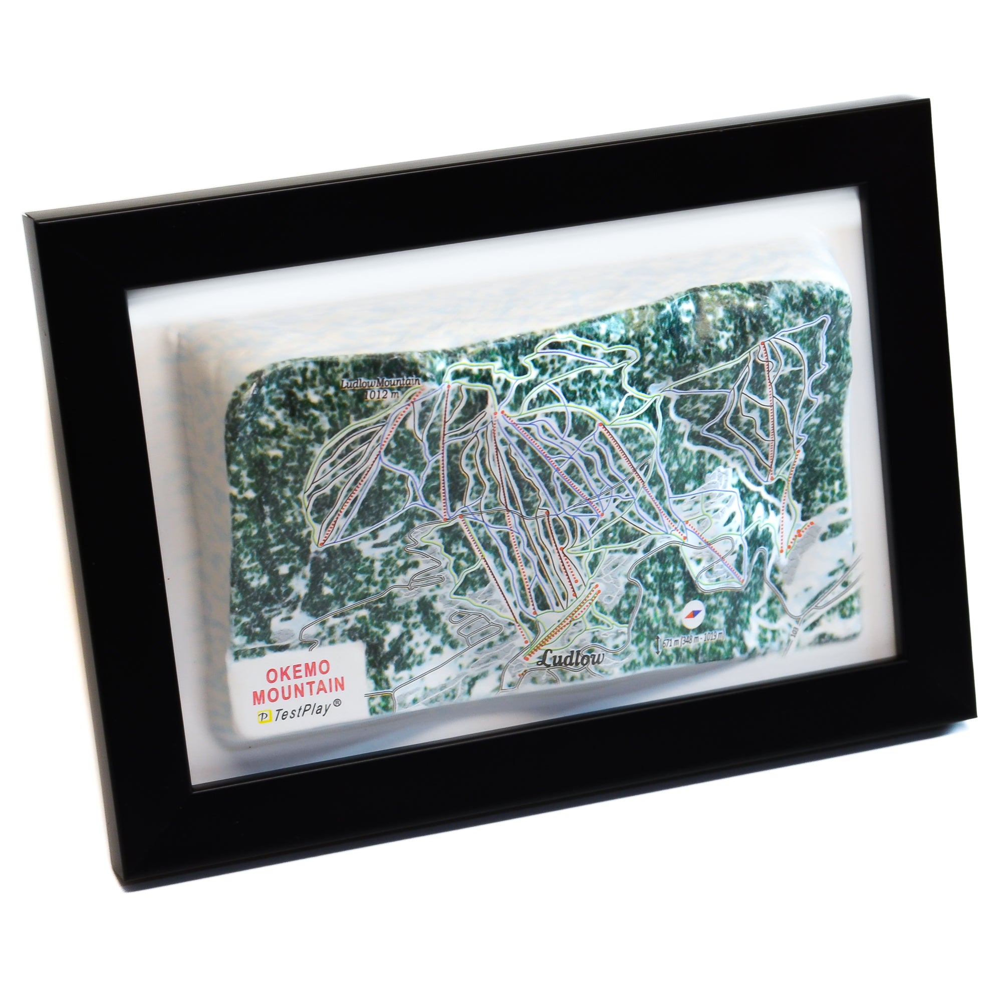 TestPlayNA 3D ski resort map of Okemo Mountain showing terrain, trails, and lifts