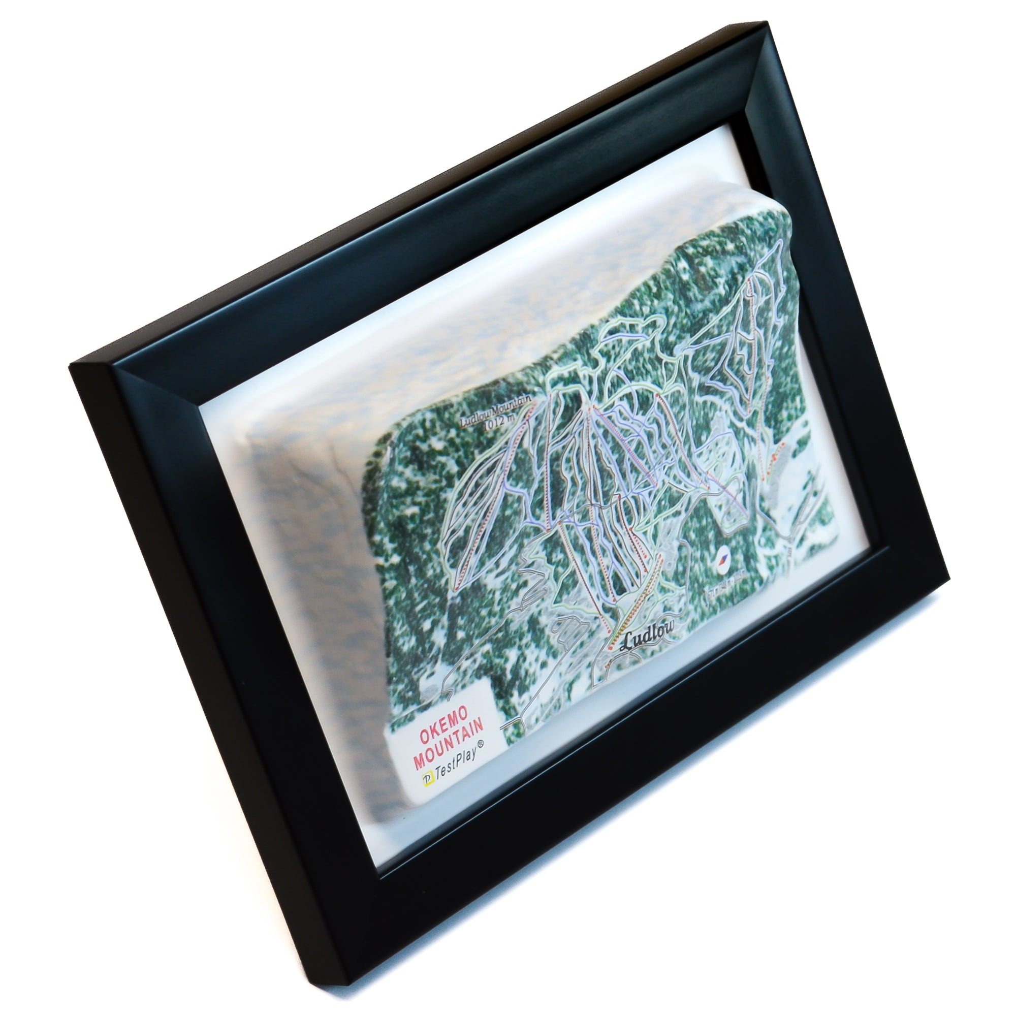 TestPlayNA 3D ski resort map of Okemo Mountain showing terrain, trails, and lifts