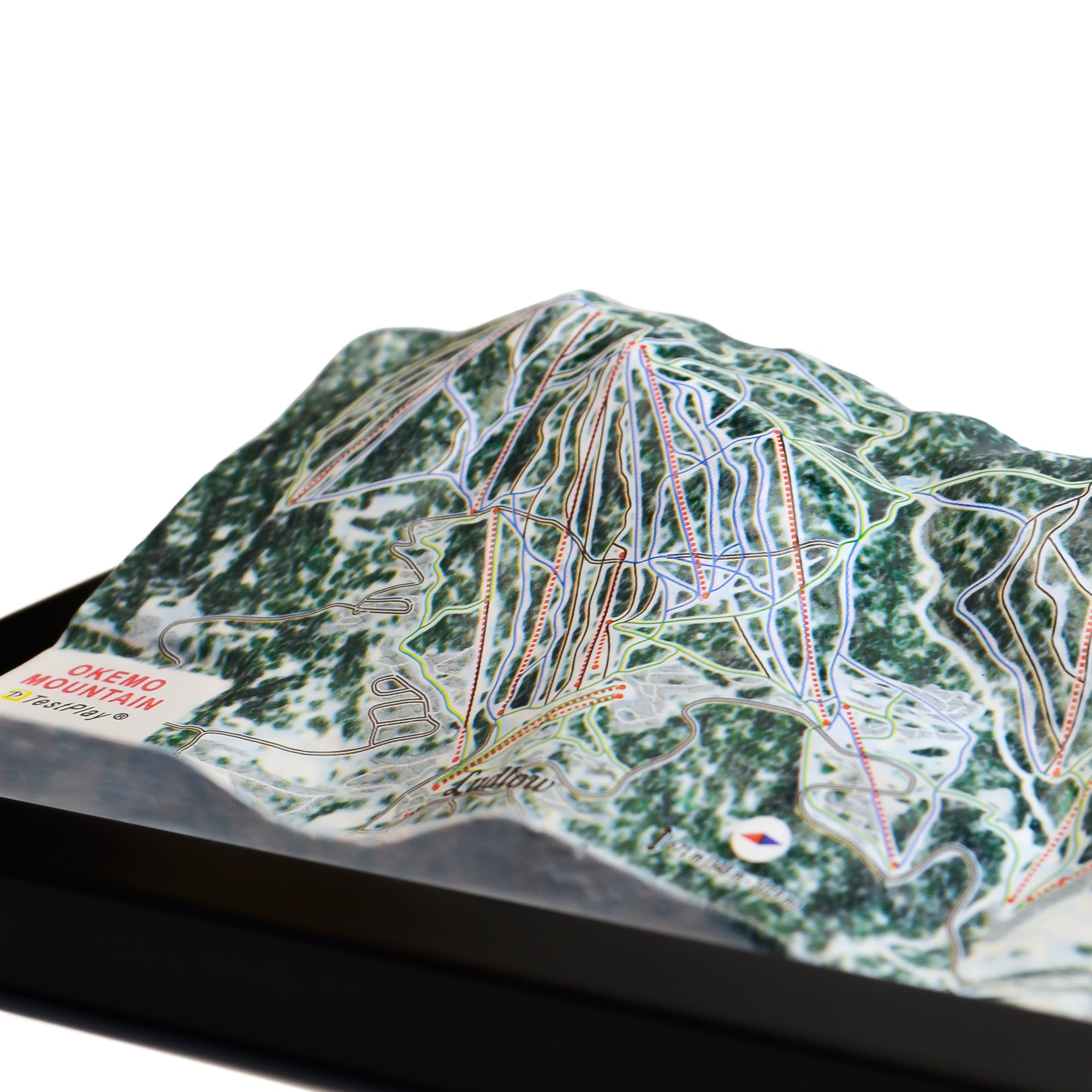 TestPlayNA 3D ski resort map of Okemo Mountain showing terrain, trails, and lifts