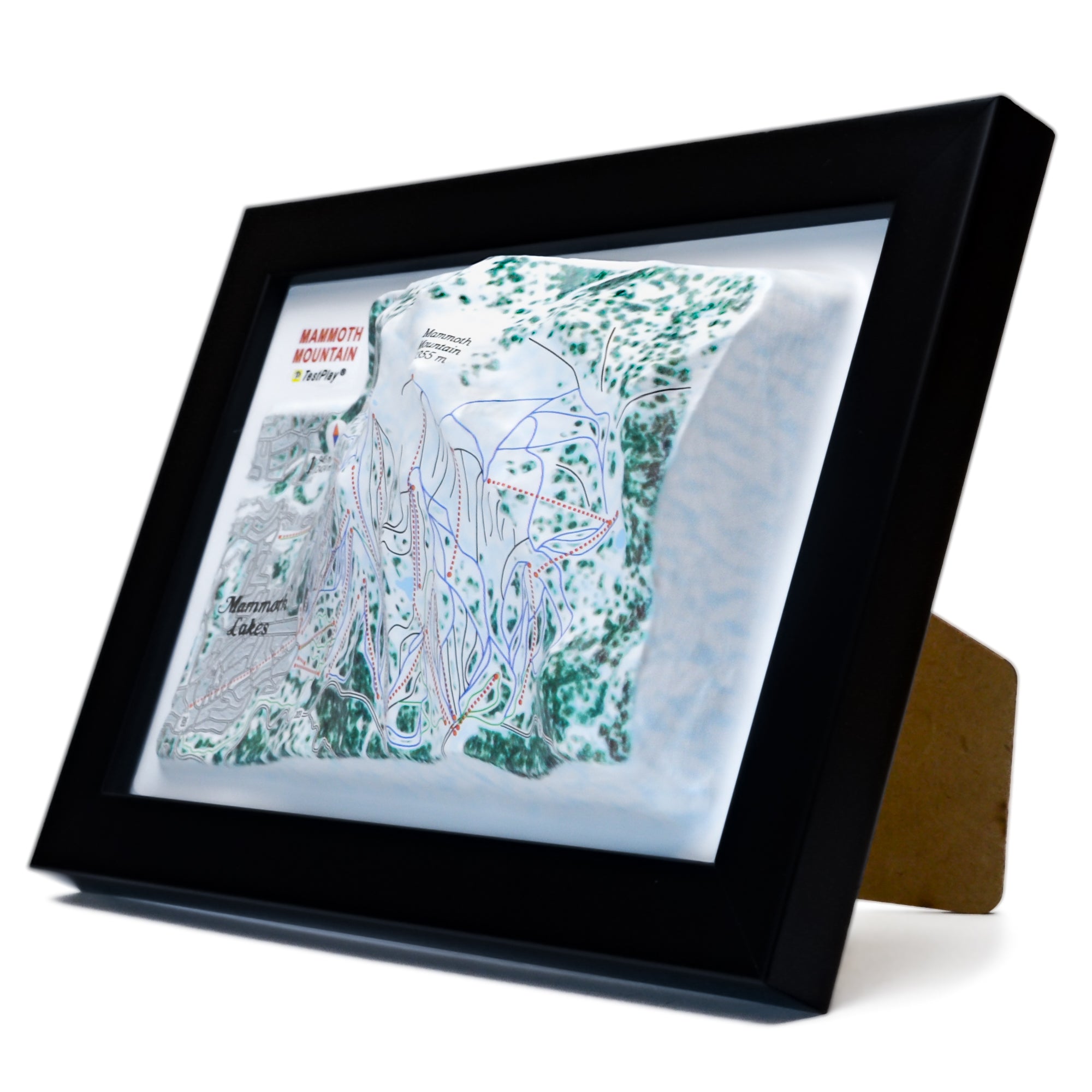 TestPlayNA 3D ski resort map of Mammoth Mountain showing mountains, terrain, and lifts