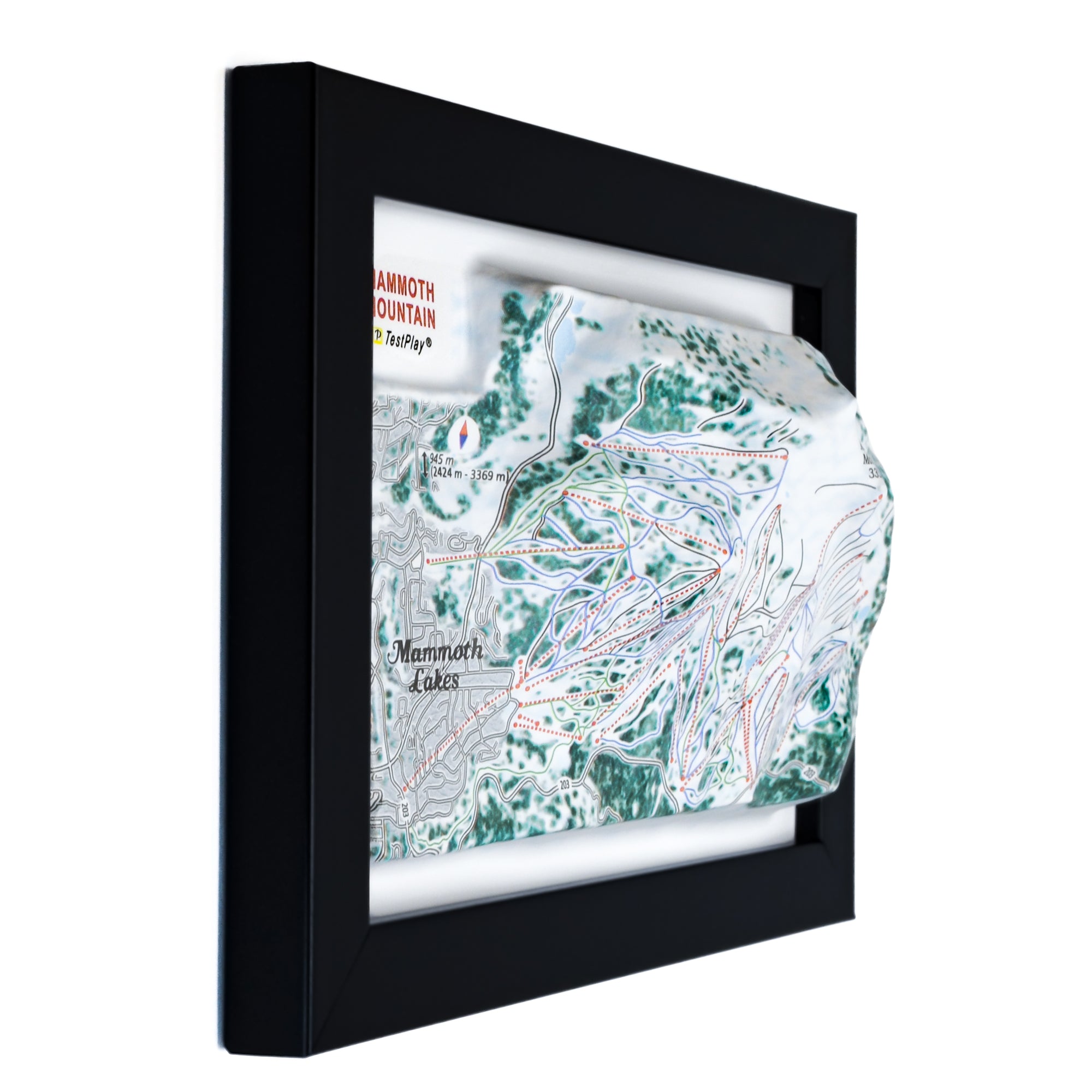 TestPlayNA 3D ski resort map of Mammoth Mountain showing mountains, terrain, and lifts