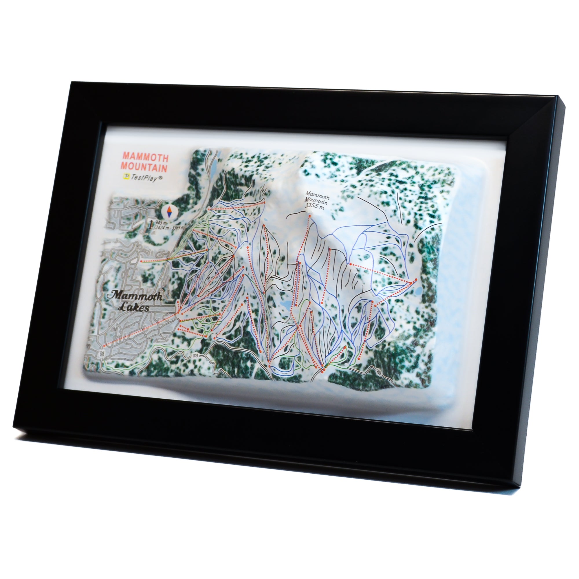 TestPlayNA 3D ski resort map of Mammoth Mountain showing mountains, terrain, and lifts