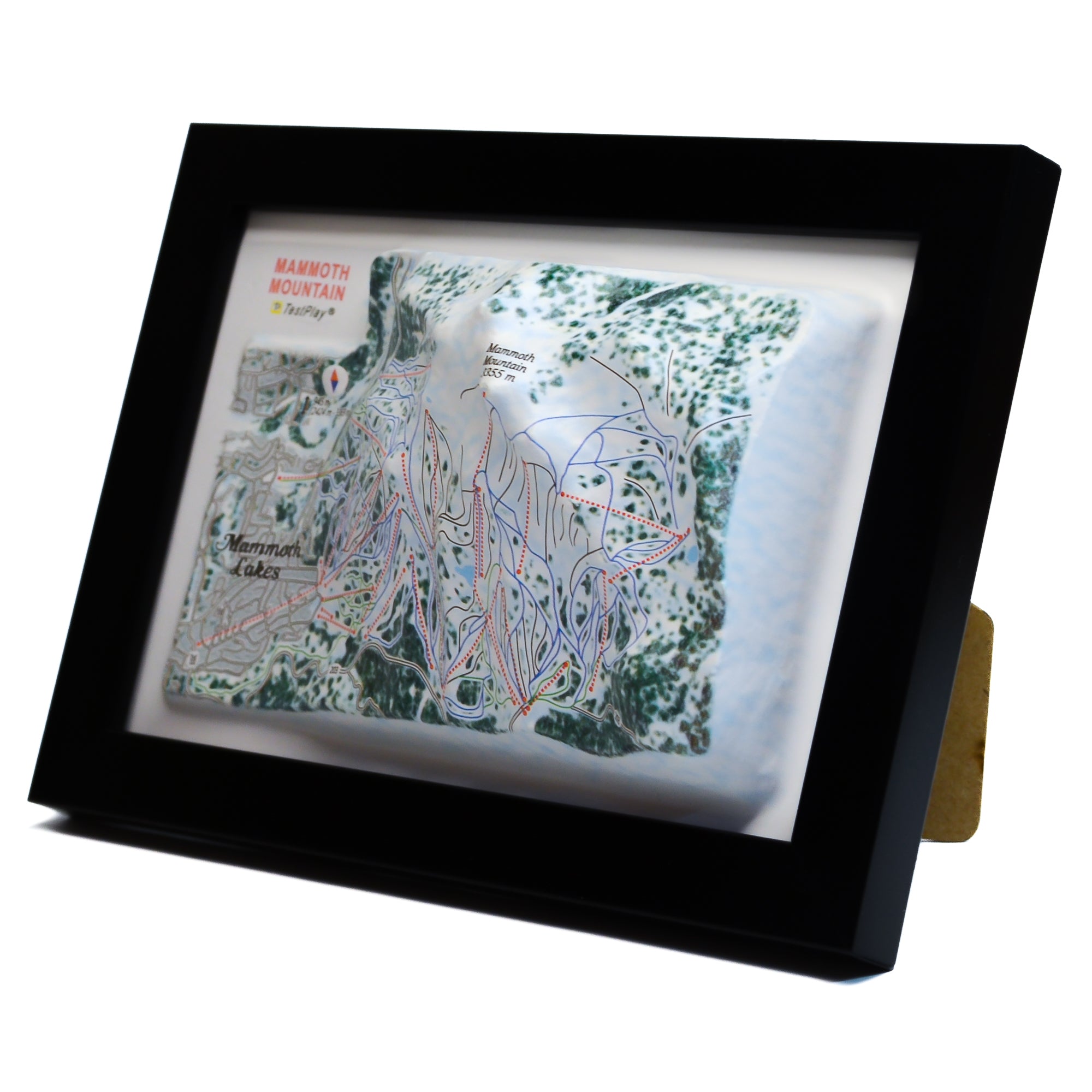 TestPlayNA 3D ski resort map of Mammoth Mountain showing mountains, terrain, and lifts