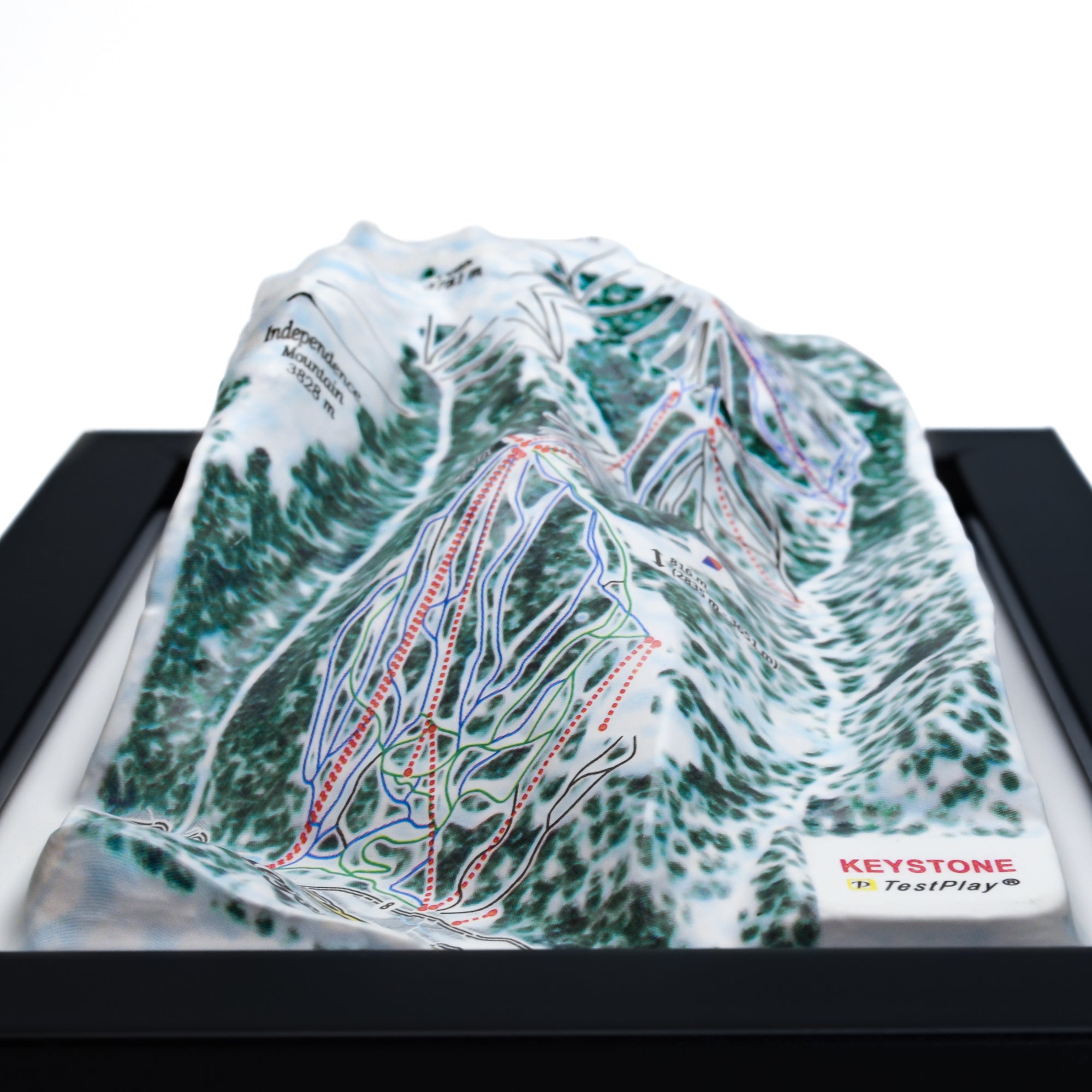 TestPlayNA 3D ski resort map of Keystone showing terrain, runs, and lifts