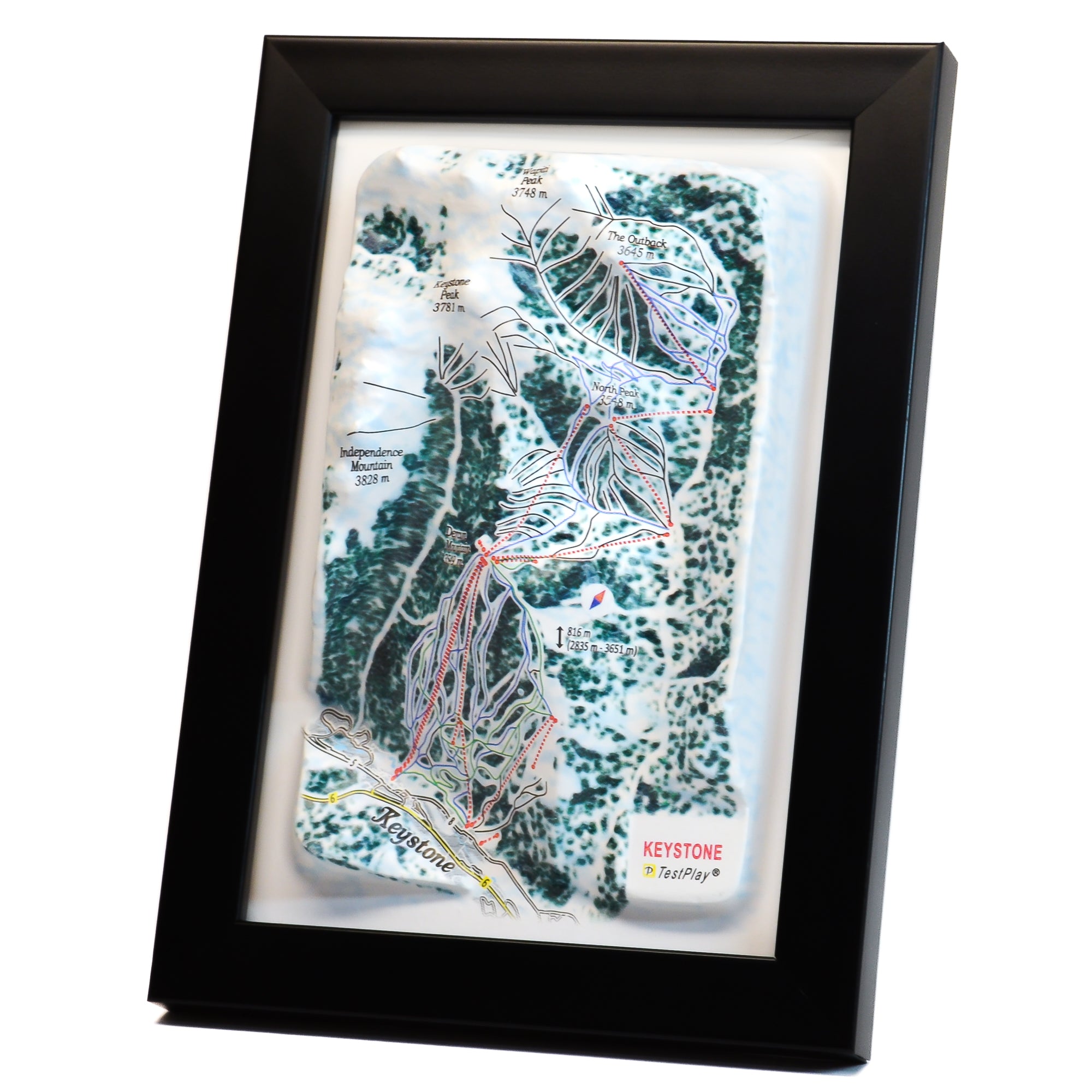 TestPlayNA 3D ski resort map of Keystone showing terrain, runs, and lifts