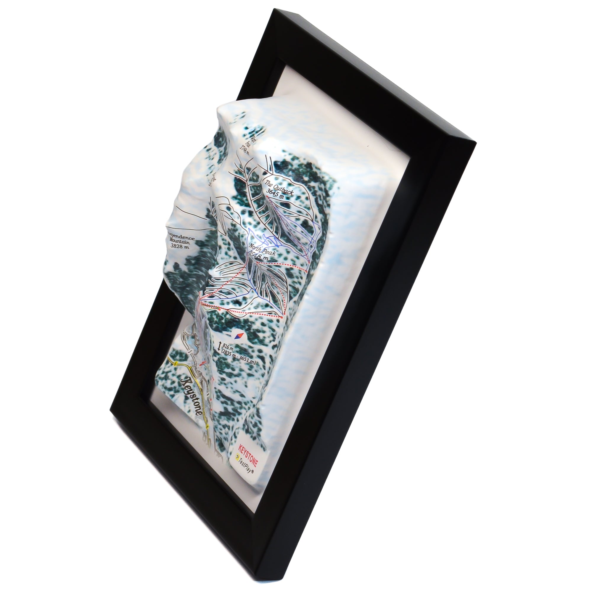 TestPlayNA 3D ski resort map of Keystone showing terrain, runs, and lifts
