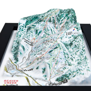 TestPlayNA 3D ski resort map of Beaver Creek showing terrain, winding trails, and lifts