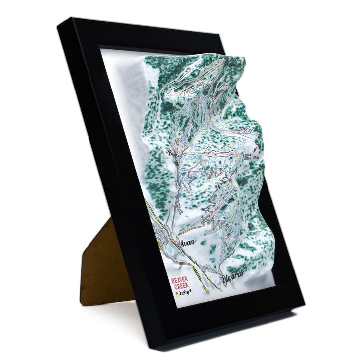 TestPlayNA 3D ski resort map of Beaver Creek showing terrain, winding trails, and lifts