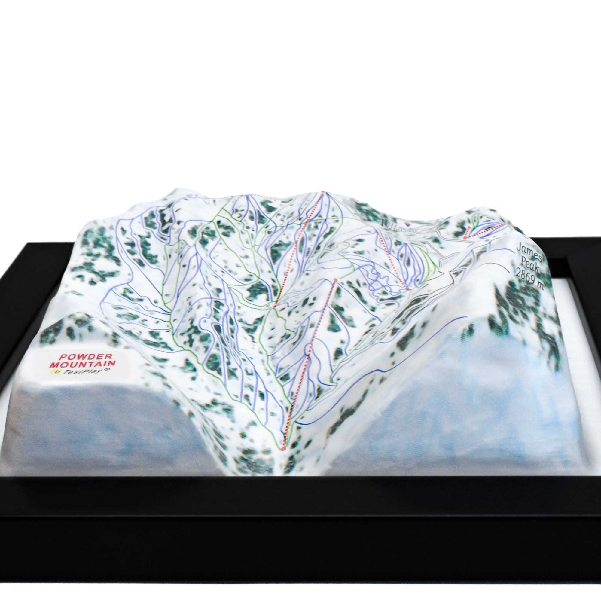TestPlayNA 3D ski resort map of Powder Mountain showing terrain and lifts