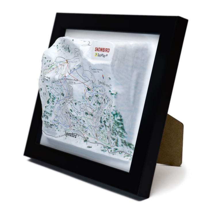 TestPlayNA 3D ski resort map of Snowbird showing mountains, terrain, and lifts